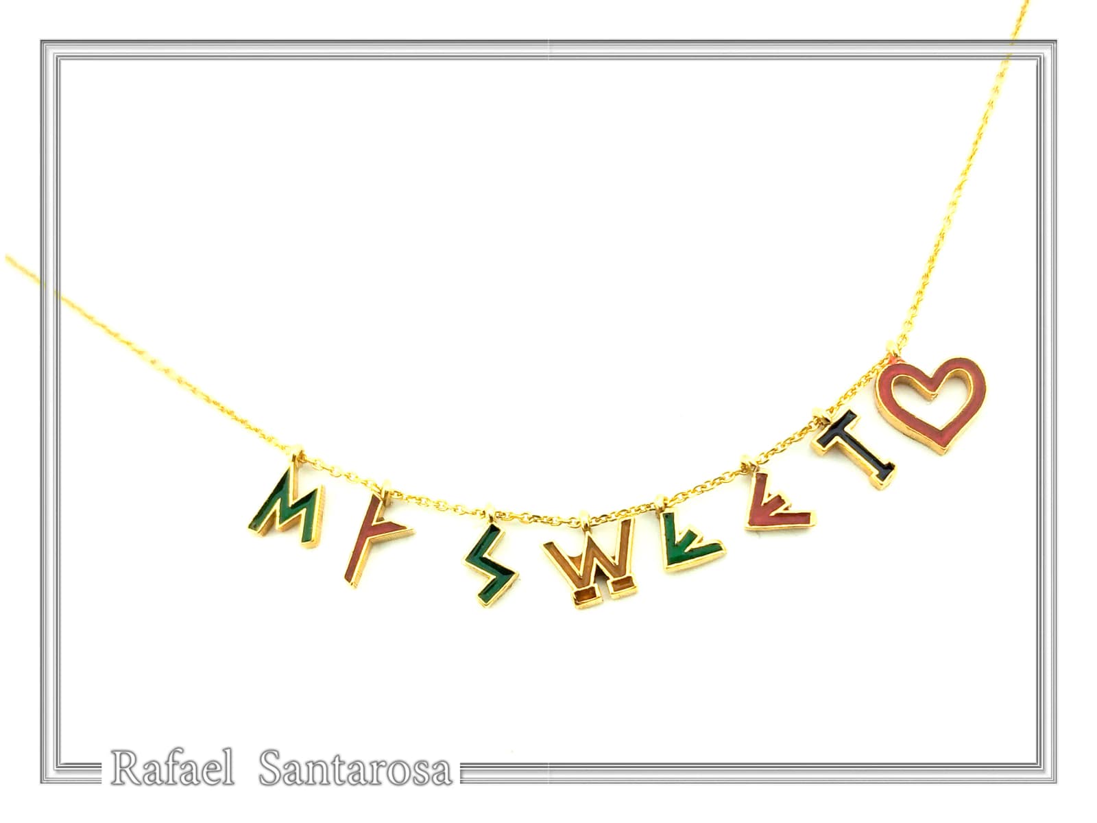 Personalized Names and Words Necklace: 18k Gold Filled Sterling Silver Enamel Colored Charm — Necklaces from Rafael Santarosa Fine Jewelry