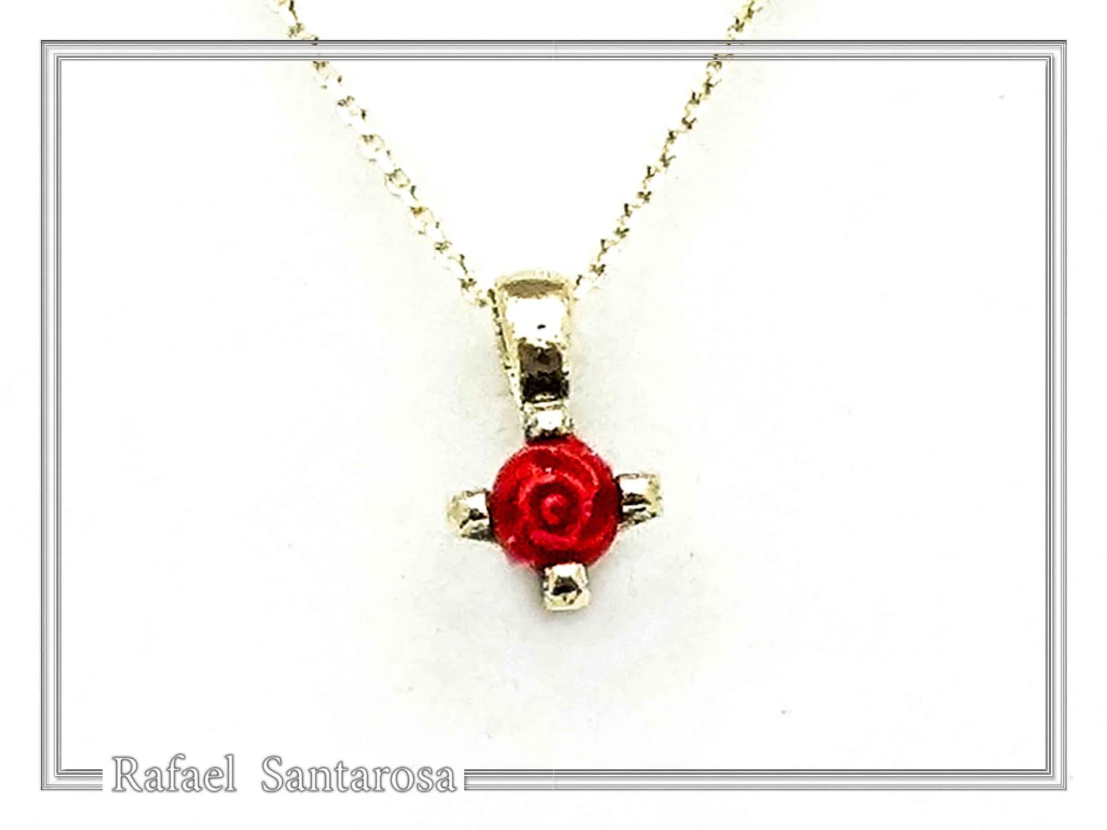 Rose Flower Pendant: Handmade Sculptured Alabaster and 18K Gold-Filled Sterling Silver Necklace — Necklaces from Rafael Santarosa Fine Jewelry