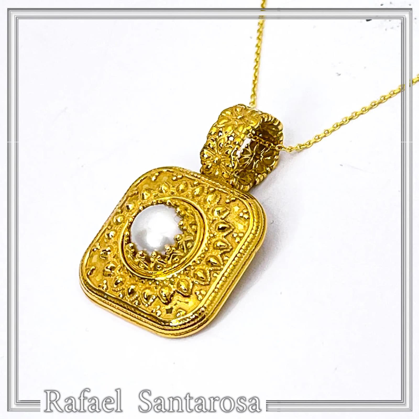 Genuine pearl Byzantine Filigree handmade Pendant: Sterling Silver 18K Gold Filled — Necklaces from Rafael Santarosa Fine Jewelry