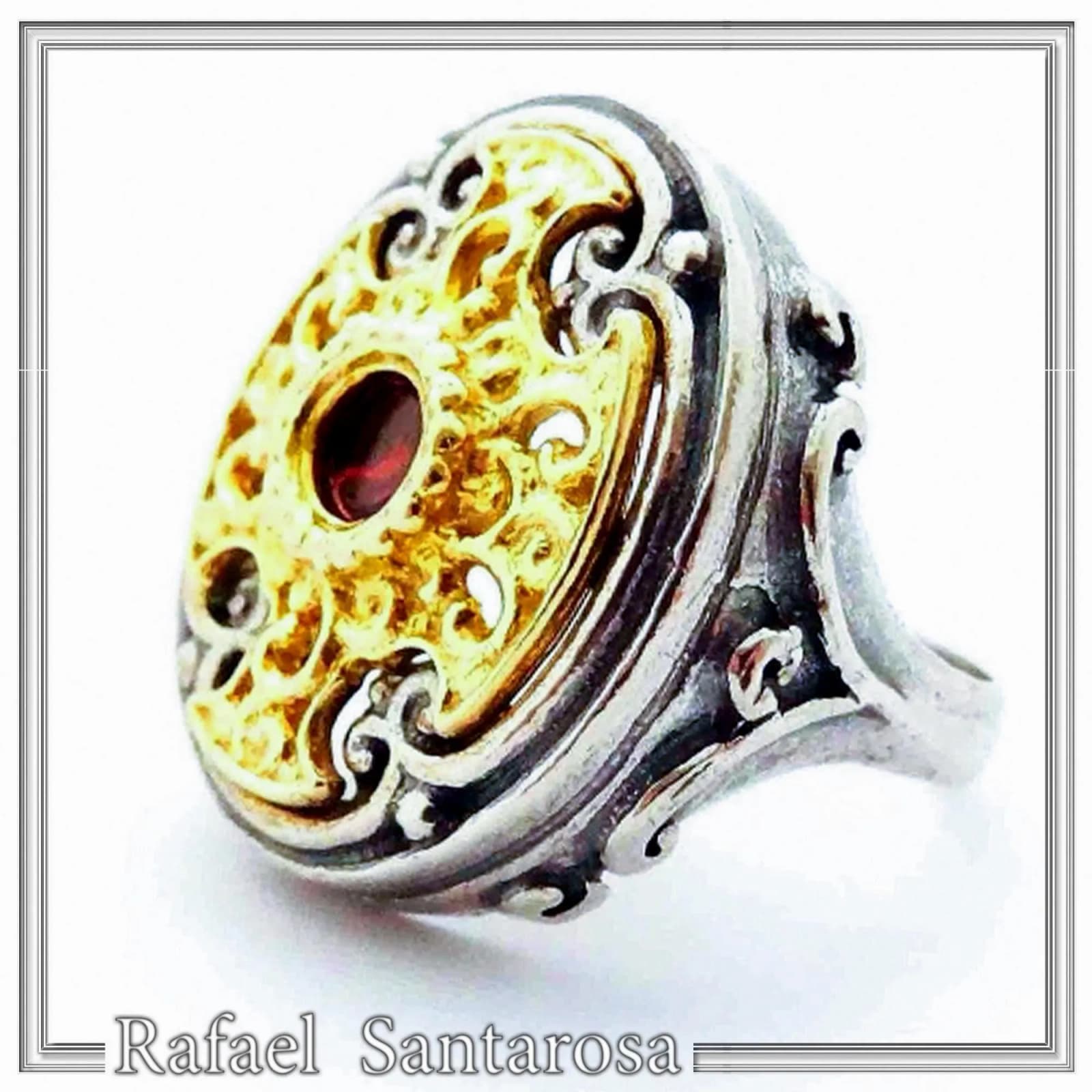 Byzantine Natural Garnet Ring for Her: Oxidized and 18K Gold filled Sterling Silver — Rings from Rafael Santarosa Fine Jewelry