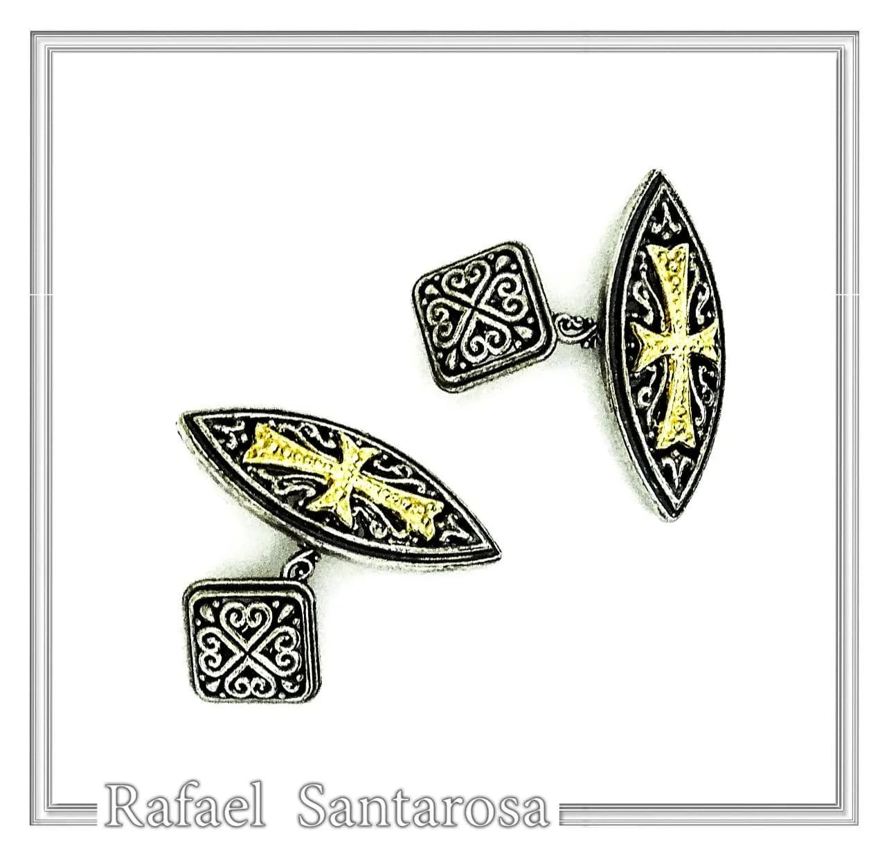 Knights Order of Malta Cross Cufflinks. Johne's order Replica: 18K Gold Filled & Oxidized Silver — Decorative objects from Rafael Santarosa Fine Jewelry