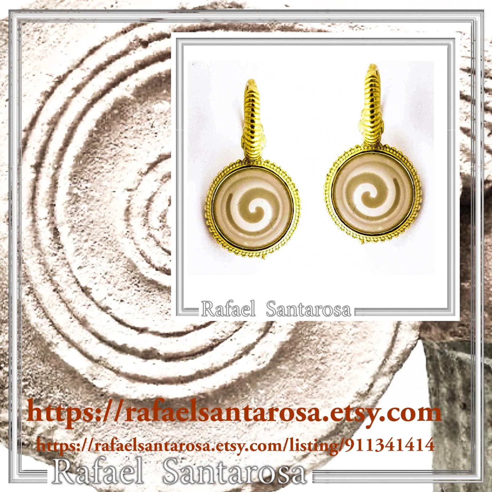 Greek Spiral Marble Engraved Earrings: 18K Gold-Filled Sterling Silver Greek Museum Replica — Earrings from Rafael Santarosa Fine Jewelry