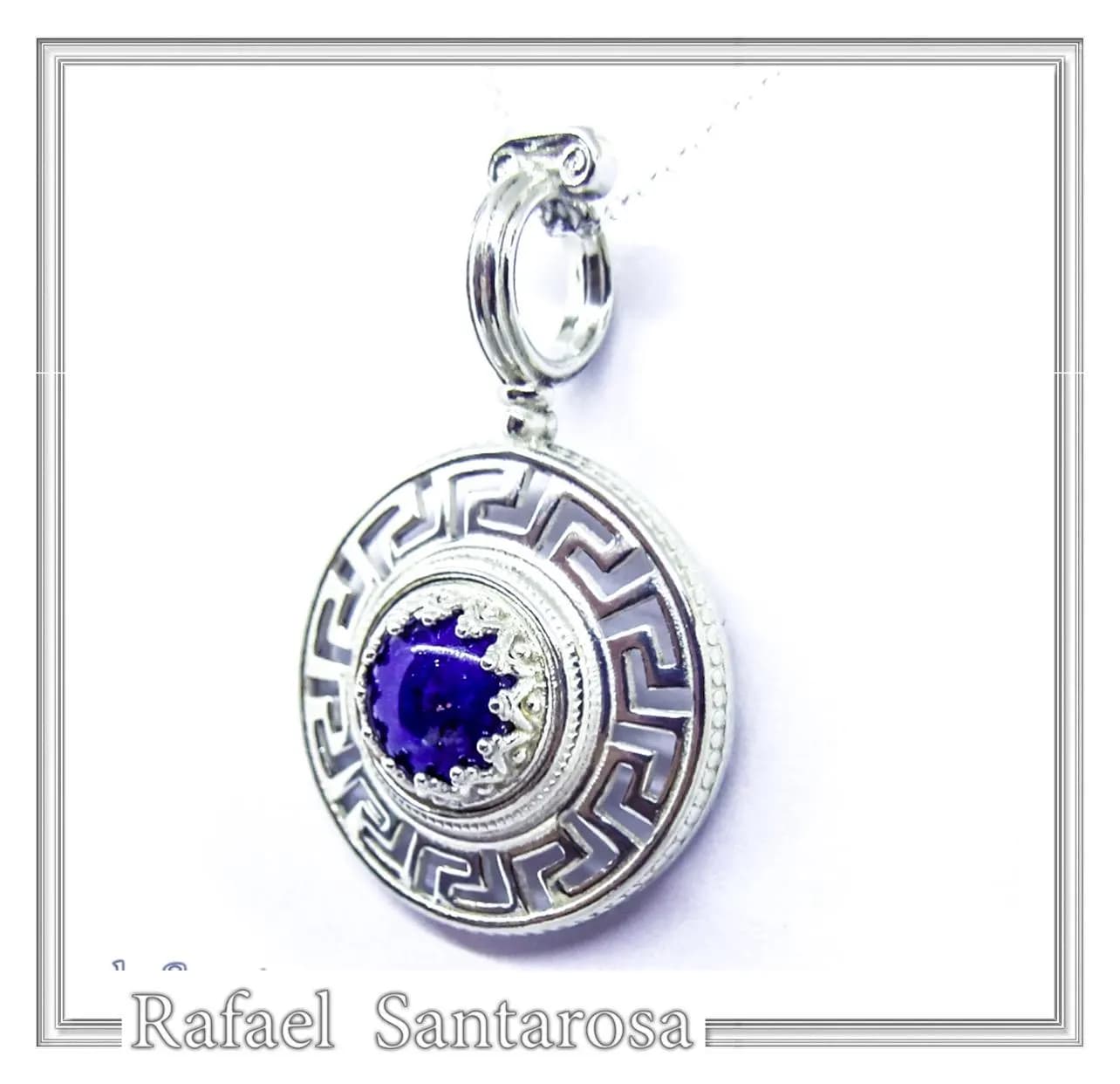 Natural Lapis Lazuli Greek Key Wreath Necklace: Sterling Silver Pendant — Necklaces from Rafael Santarosa Fine Jewelry
