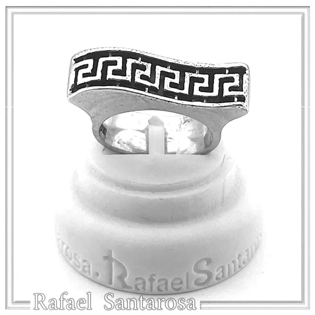 Oxidized Sterling Silver Greek Key weave Ring: Handmade Meander Museum Inspired Jewelry — Rings from Rafael Santarosa Fine Jewelry