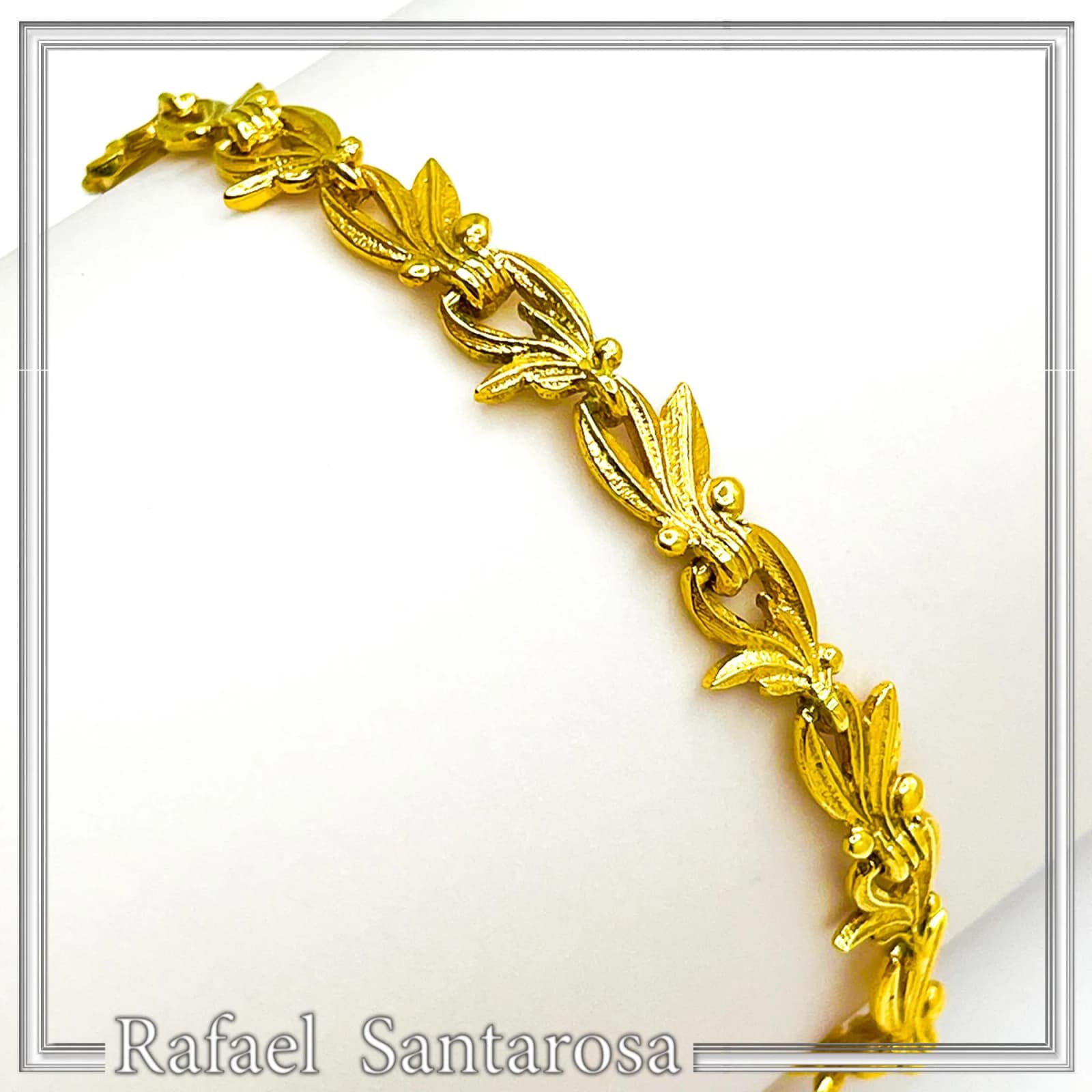 Olive Leaf Floral Beaded Bracelet: Sterling Silver 18K Gold Filled Greek Museum Jewelry — Bracelets from Rafael Santarosa Fine Jewelry