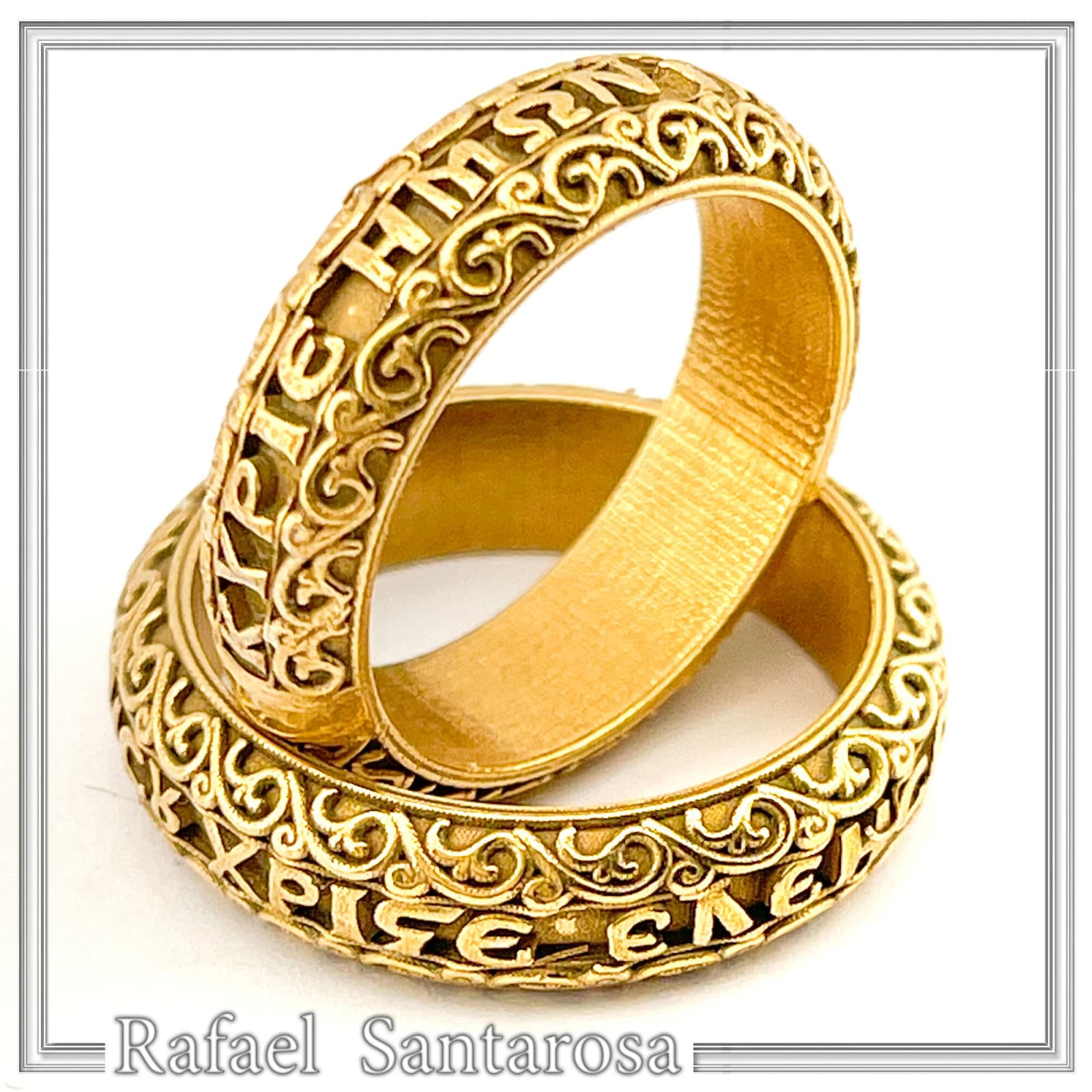 Orthodox Religious "Jesus Have Mercy" Prayer Ring: Byzantine Solid Gold Wedding Band — Rings from Rafael Santarosa Fine Jewelry