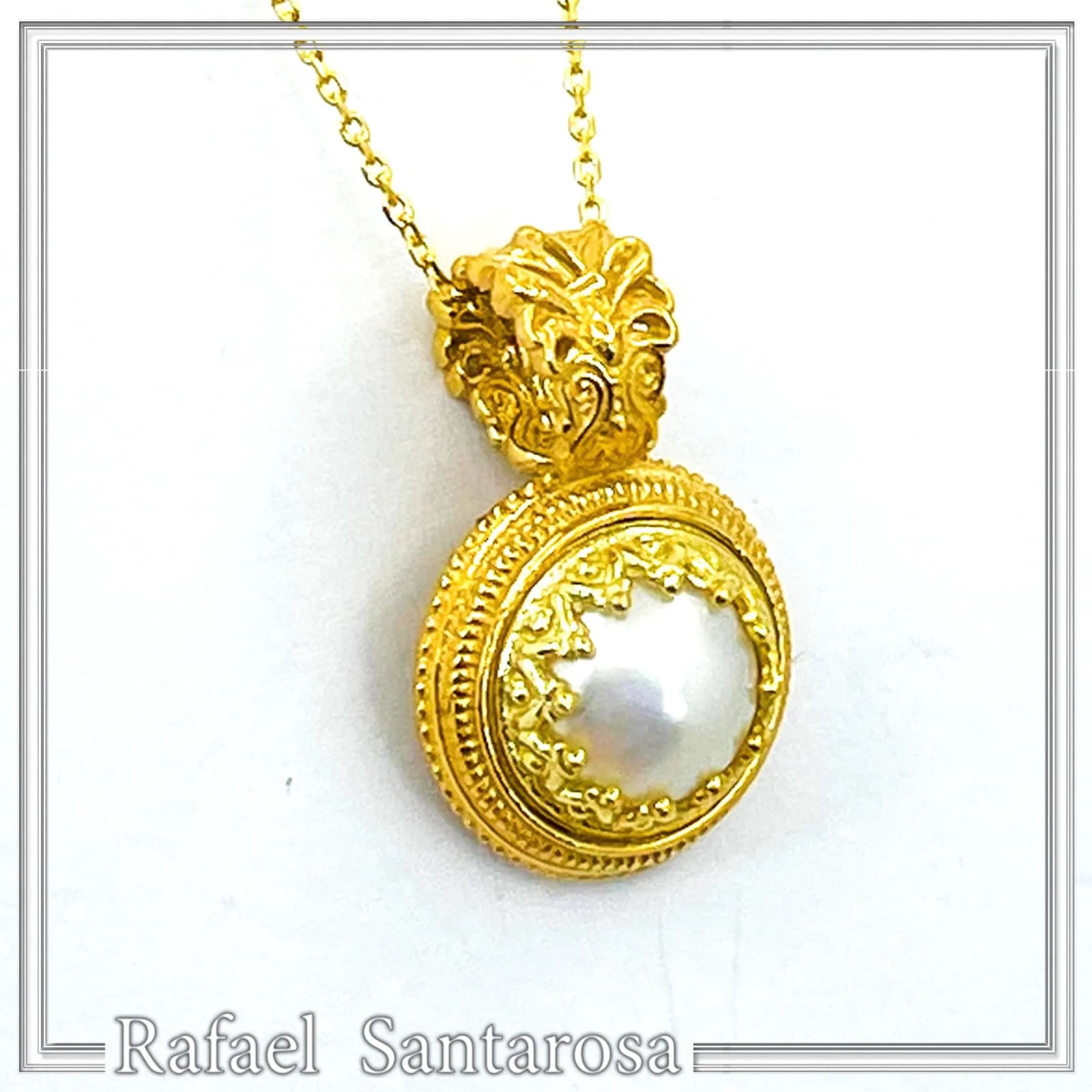 Natural Pearl Necklace: Ancient Greek style Filigree 18K Gold-Filled Pendant — Necklaces from Rafael Santarosa Fine Jewelry
