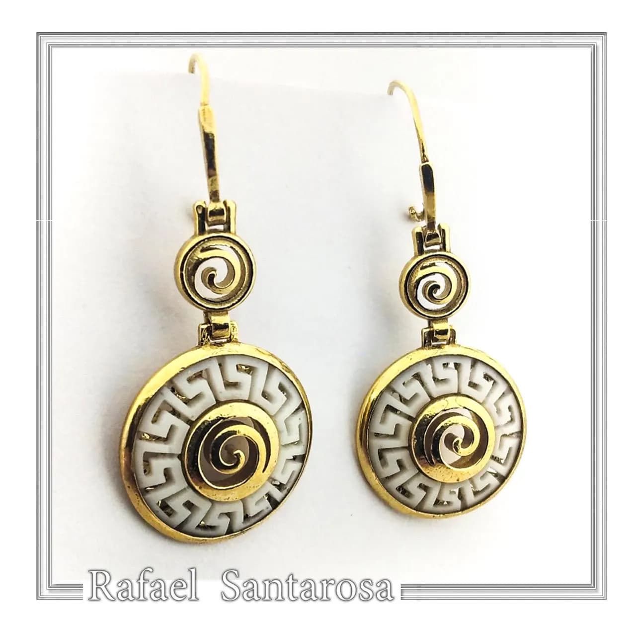 Handmade Marble Greek Key Spiral Dangle Earrings: Sterling Silver 18K Gold-Filled — Earrings from Rafael Santarosa Fine Jewelry