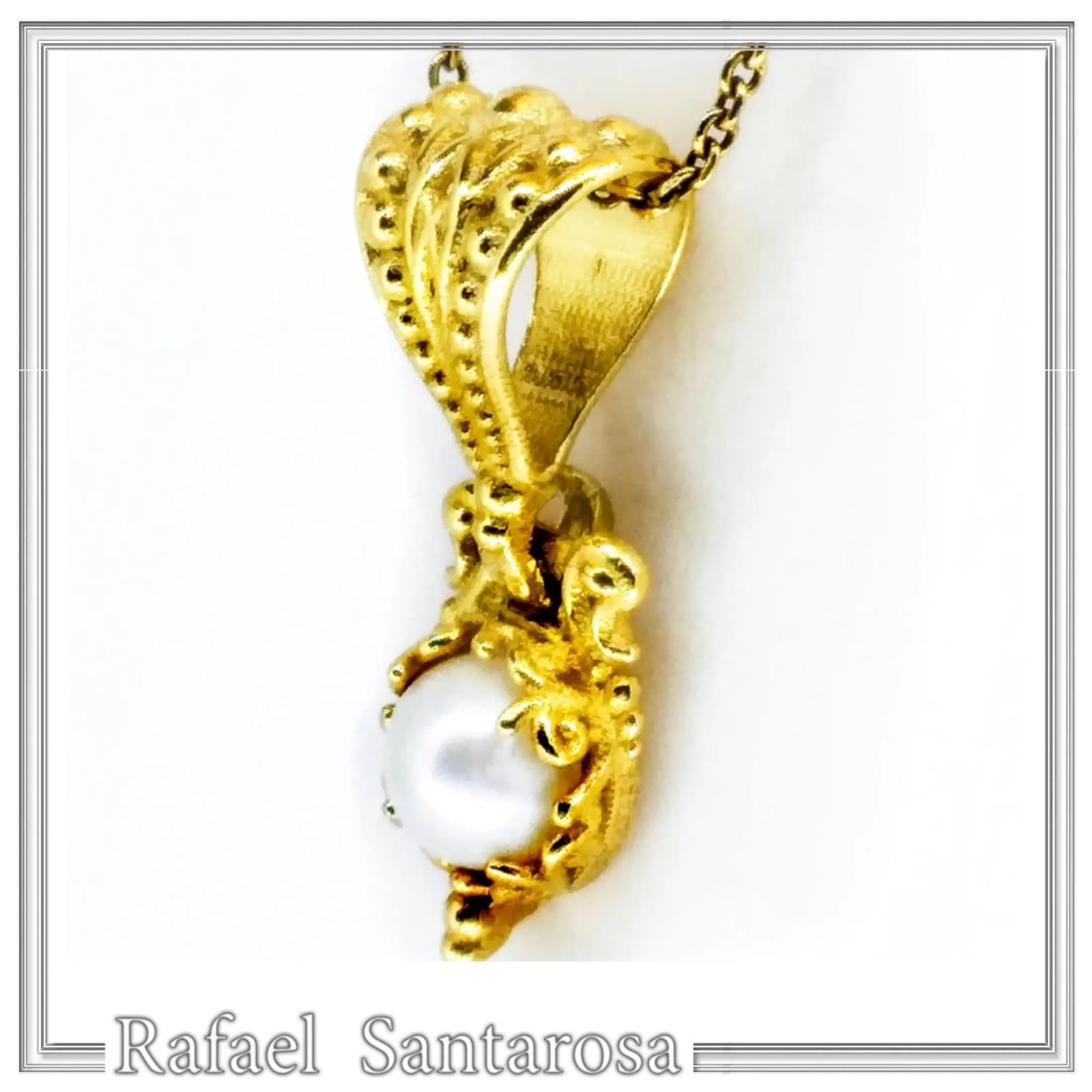 Natural Pearl Necklace: Byzantine Filigree 18K Gold-Filled Pendant — Necklaces from Rafael Santarosa Fine Jewelry