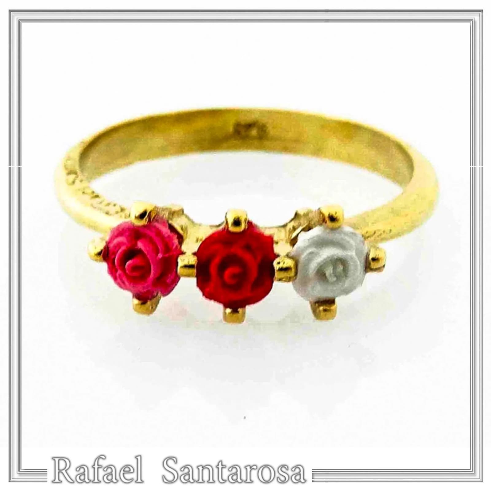 Sculptured Alabaster Rose Flowers Floral Statement Ring: 18K Gold-Filled Sterling Silver — Rings from Rafael Santarosa Fine Jewelry
