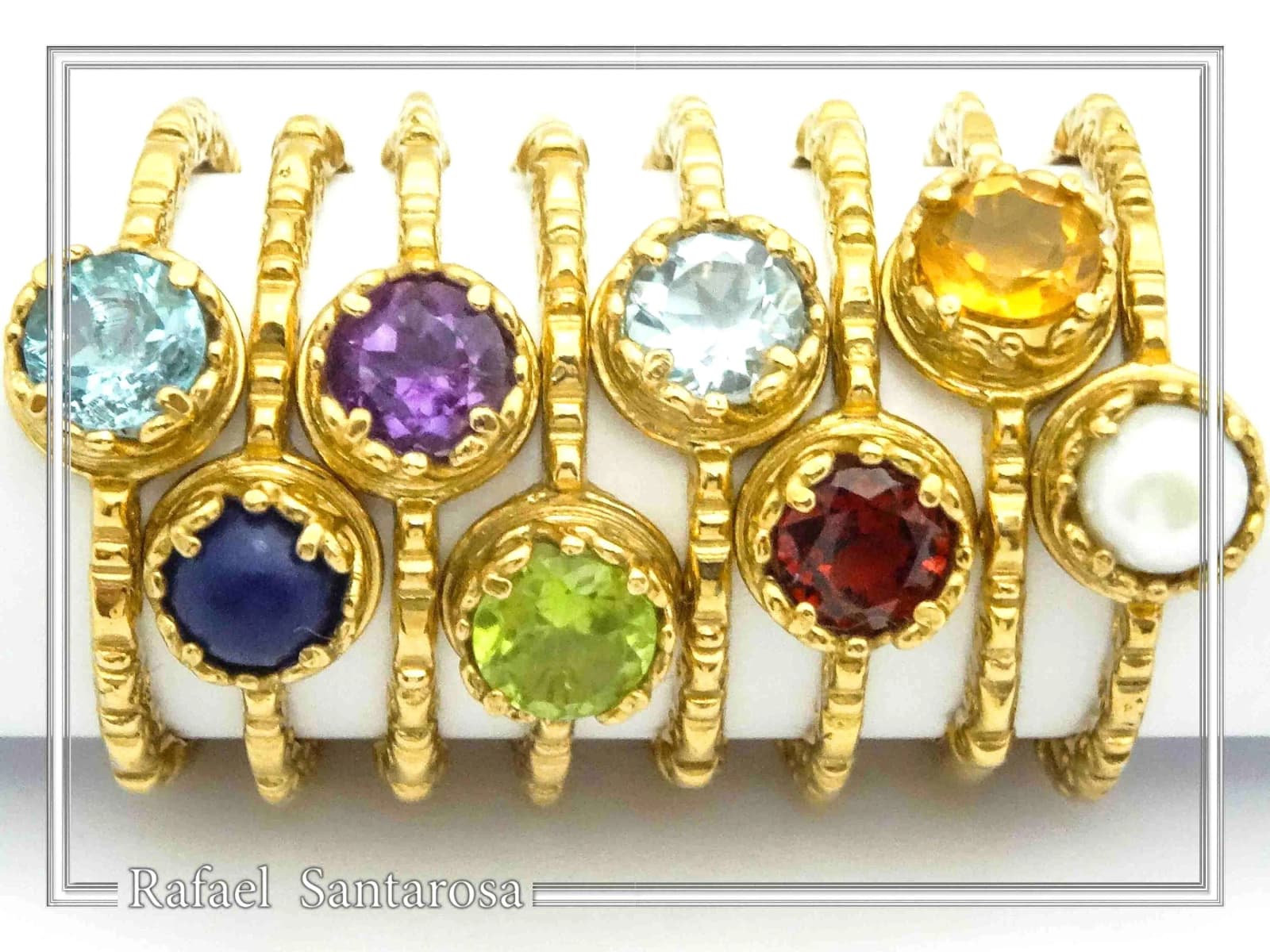 Natural Gemstone Multi Colour Ring: Sterling Silver 18K Gold-Filled Stacking Ring — Rings from Rafael Santarosa Fine Jewelry