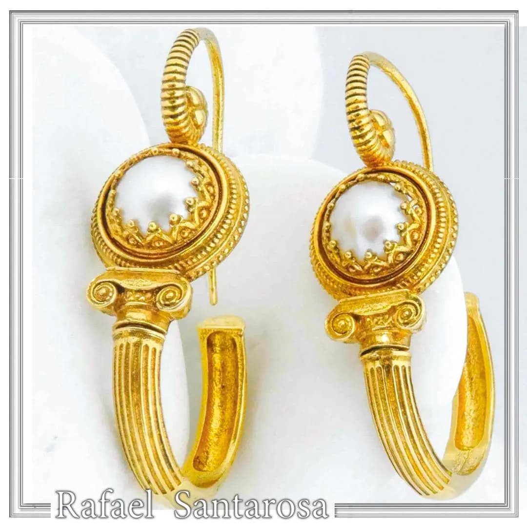 Ancient Greek Ionian Temple Column Natural Pearl Hoop Earrings Gold Filled Silver: Museum Jewelry — Earrings from Rafael Santarosa Fine Jewelry