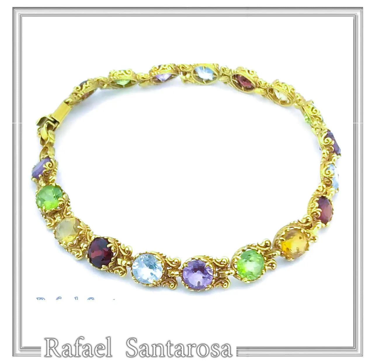 Natural Gemstone Multi stone Tennis Bracelet: Sterling Silver 18K Gold Filled Byzantine ornaments — Bracelets from Rafael Santarosa Fine Jewelry