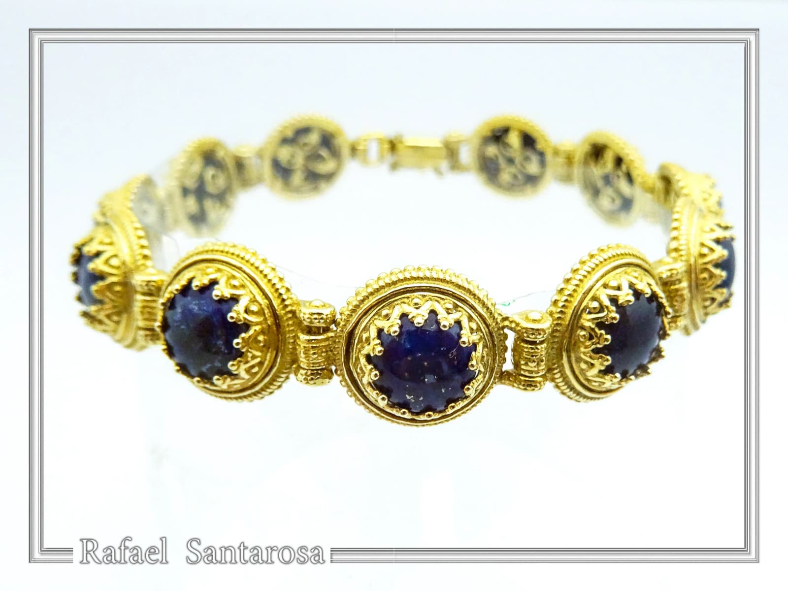 Genuine Lapis Lazuli Filigree Byzantine Beaded Bracelet: Gold-Filled Sterling Silver Handmade Jewelry — Bracelets from Rafael Santarosa Fine Jewelry