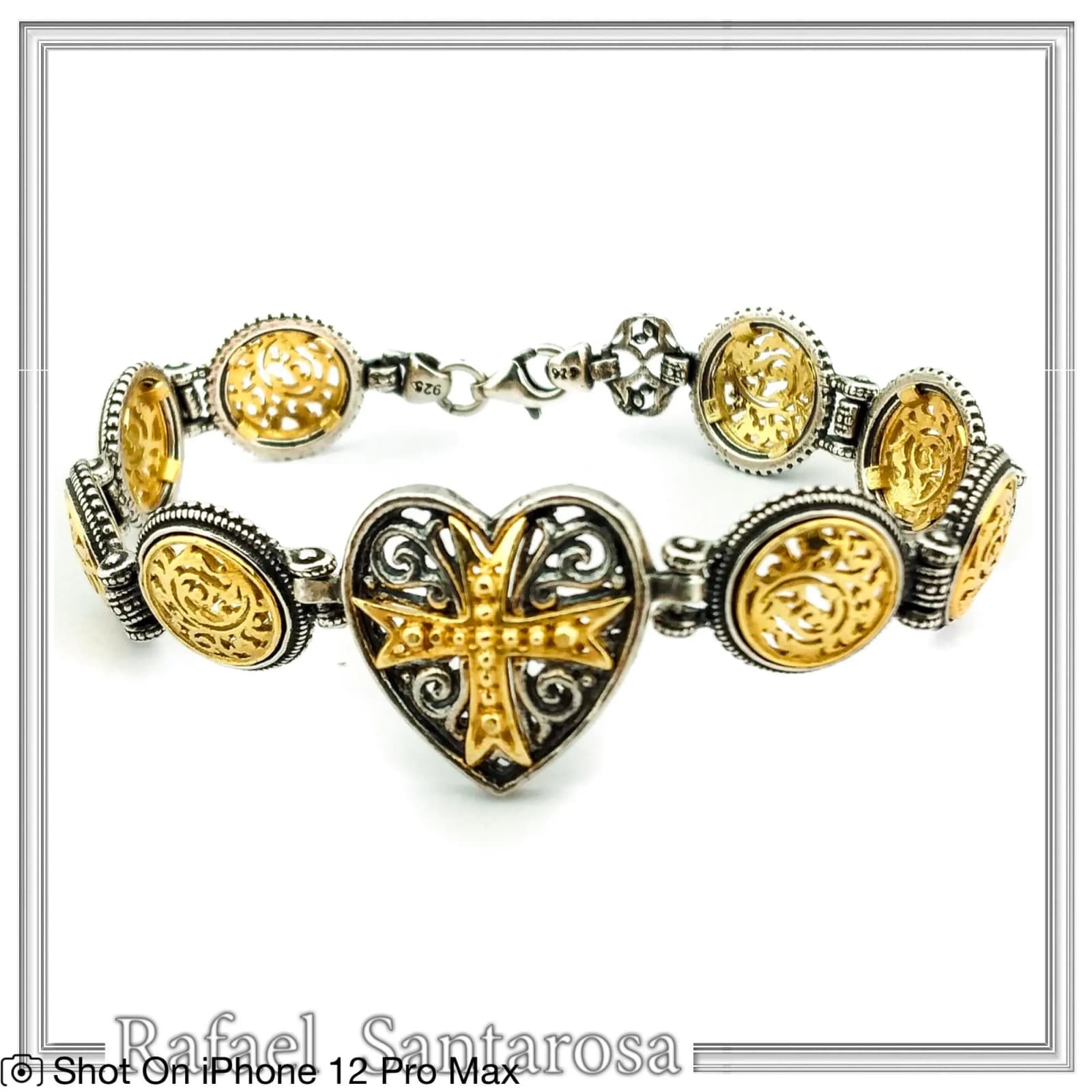 Byzantine Maltese Cross Holy Heart Knights Bracelet: Oxidized Sterling Silver and 18K Gold Filled — Bracelets from Rafael Santarosa Fine Jewelry