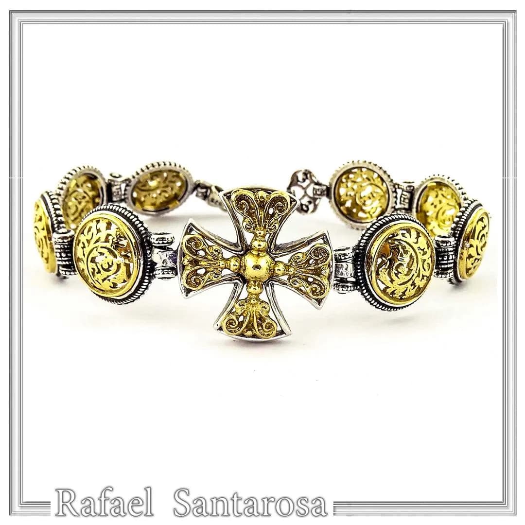 Byzantine Cross beaded Bracelet: handmade 18k Gold Filled and Oxidized Sterling Silver — Bracelets from Rafael Santarosa Fine Jewelry