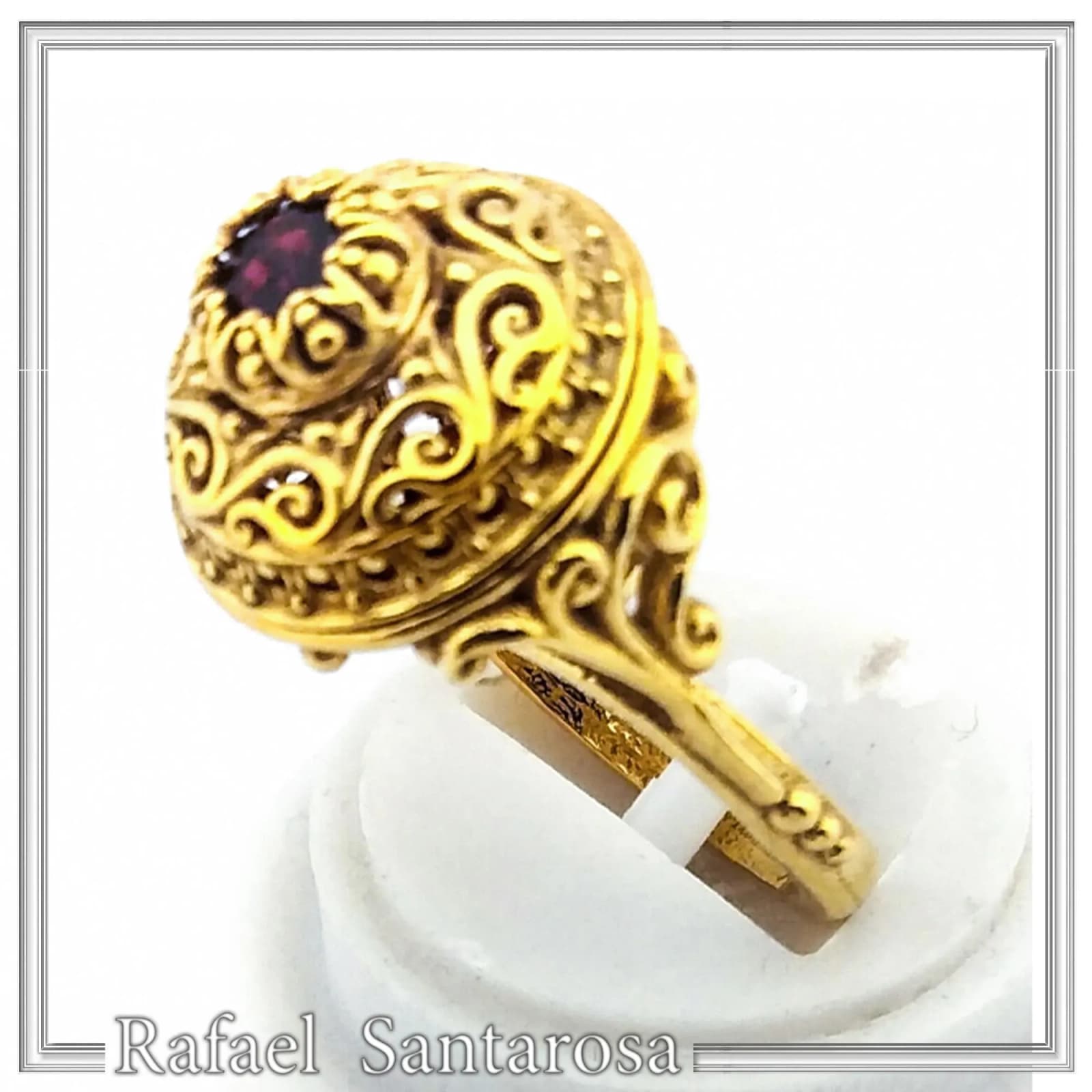18k Solid Gold Byzantine Natural Gemstone Filigree Statement Ring: Handmade Boho Ring For Her — Rings from Rafael Santarosa Fine Jewelry