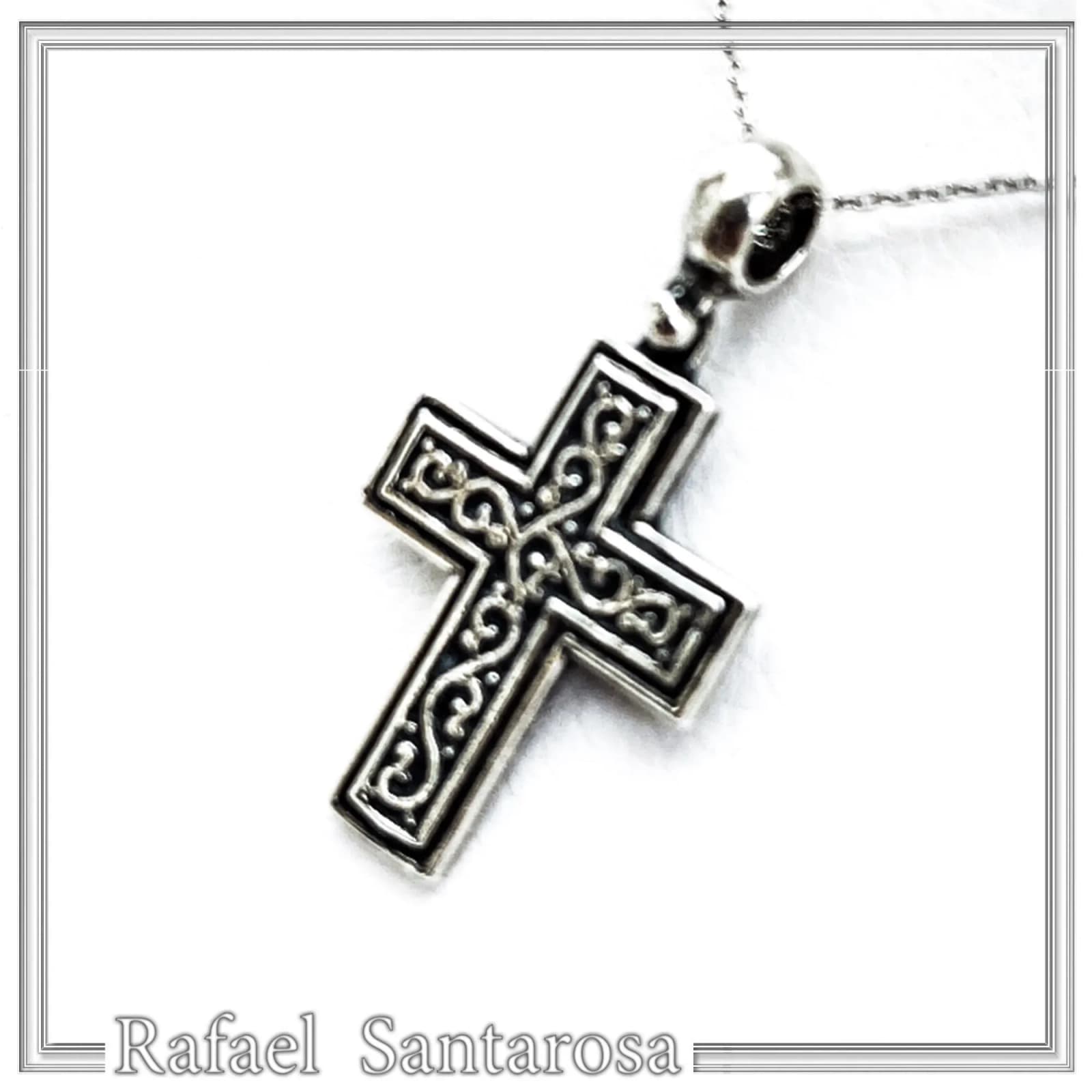 Oxidized Sterling Silver Men Cross Pendant: Byzantine Design Christian Necklace — Necklaces from Rafael Santarosa Fine Jewelry