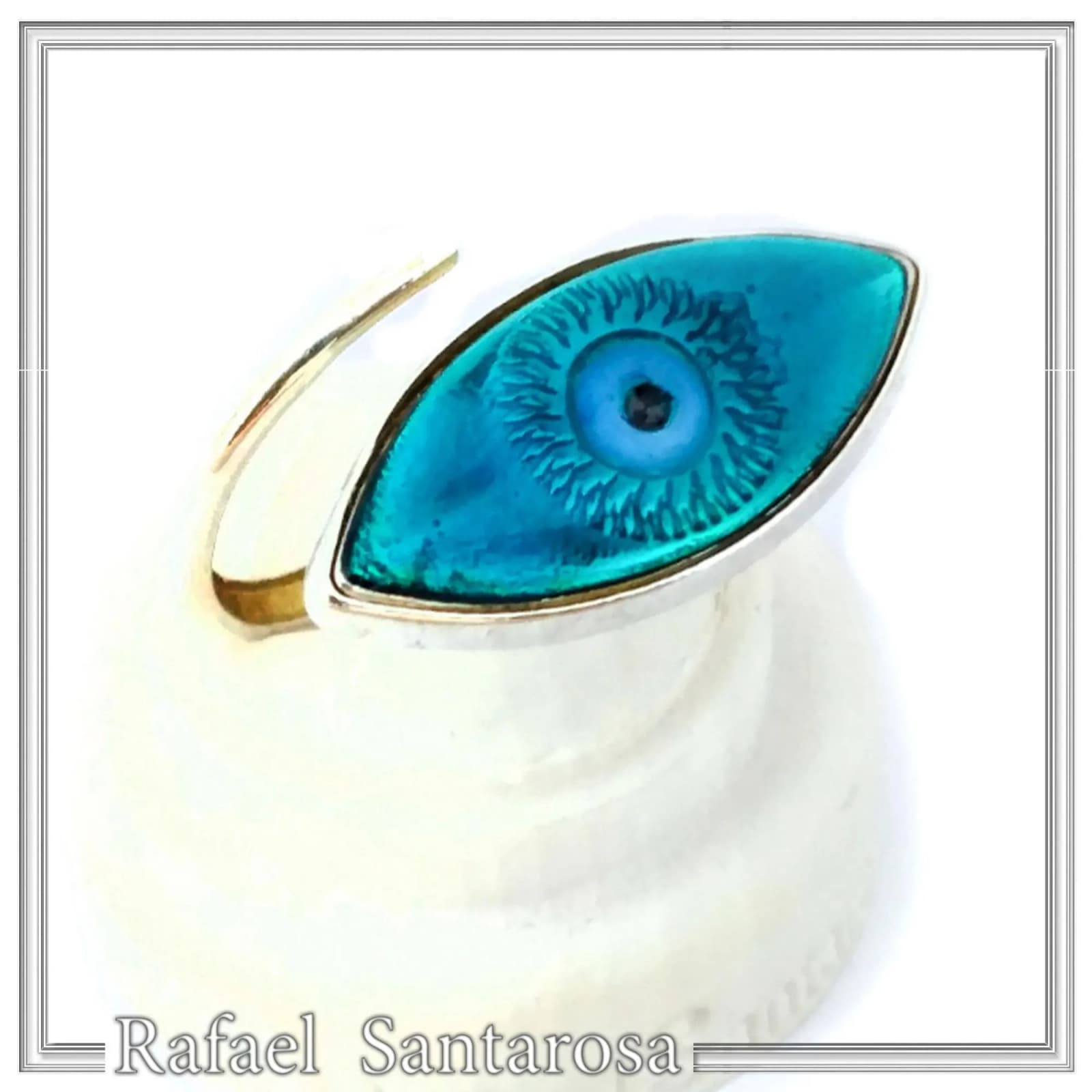 Evil Eye Protection Talisman Adjustable Ring: Transparent Coloured Enamel on Sterling Silver, Talisman Jewelry — Rings from Rafael Santarosa Fine Jewelry
