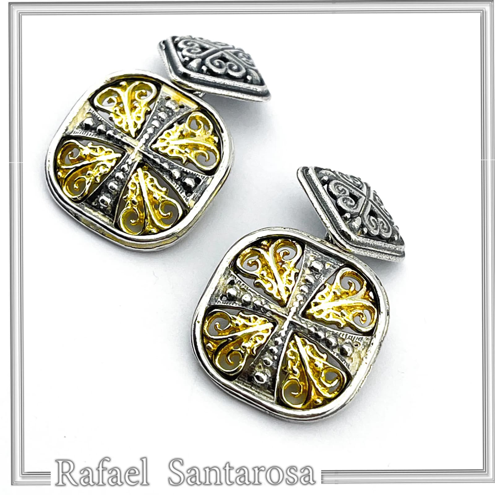 Byzantine style Cross Shaped Cufflinks for him: Oxidized and 18K Gold Filled Sterling Silver — Decorative objects from Rafael Santarosa Fine Jewelry