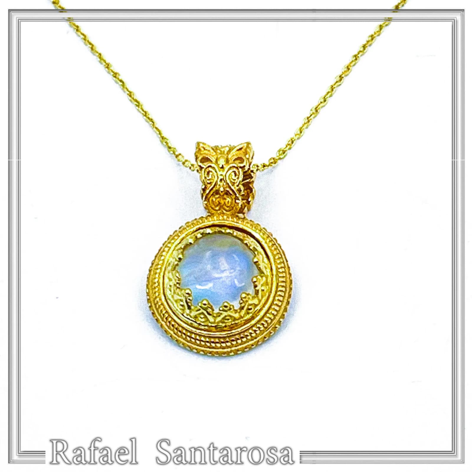 Natural Moonstone Necklace: Ancient Greek style Filigree 18K Gold-Filled Pendant — Necklaces from Rafael Santarosa Fine Jewelry