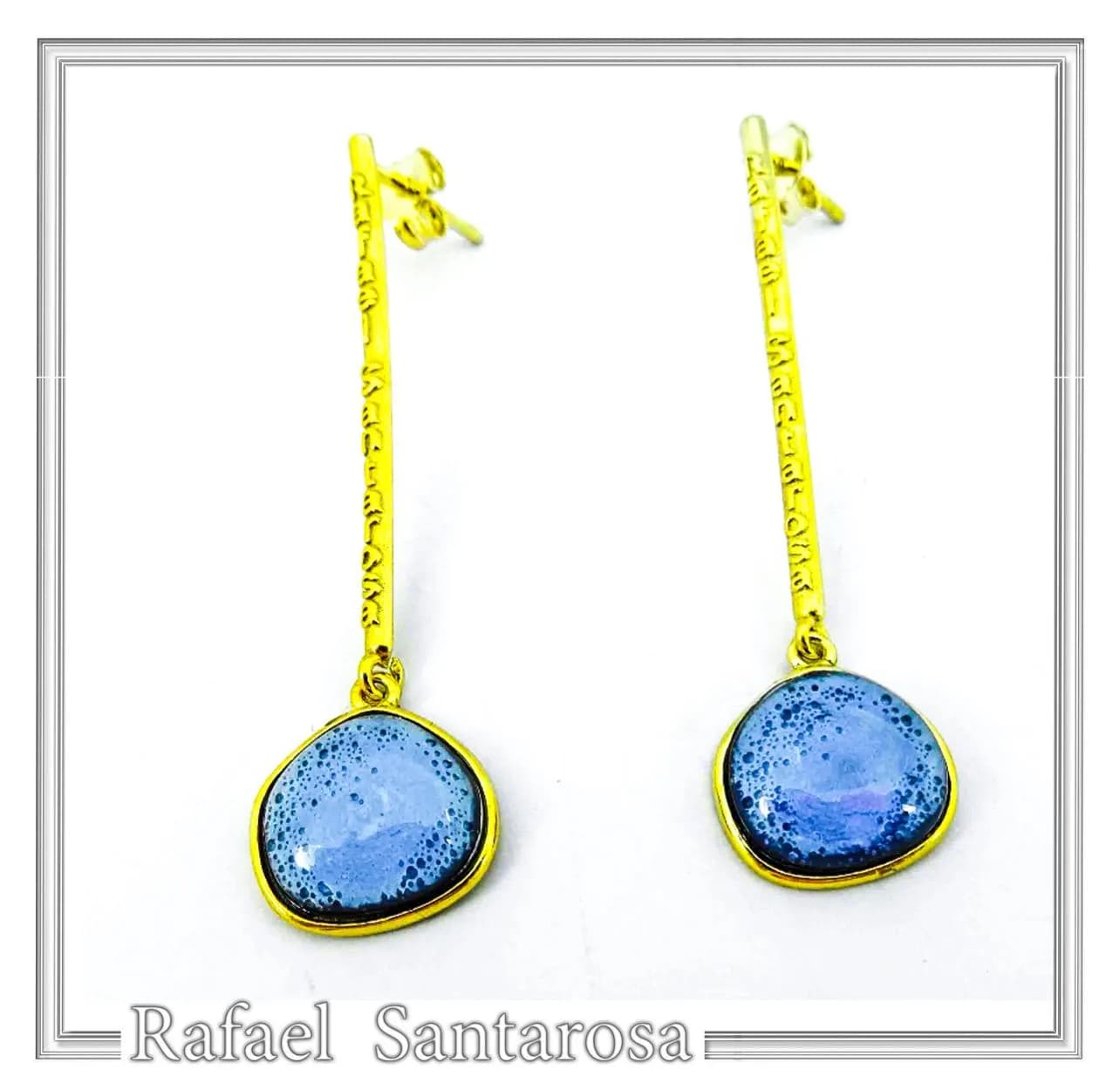 Sea Rock Drop Earrings: Sea Blue Enamel on Gold-Filled Sterling Silver — Earrings from Rafael Santarosa Fine Jewelry