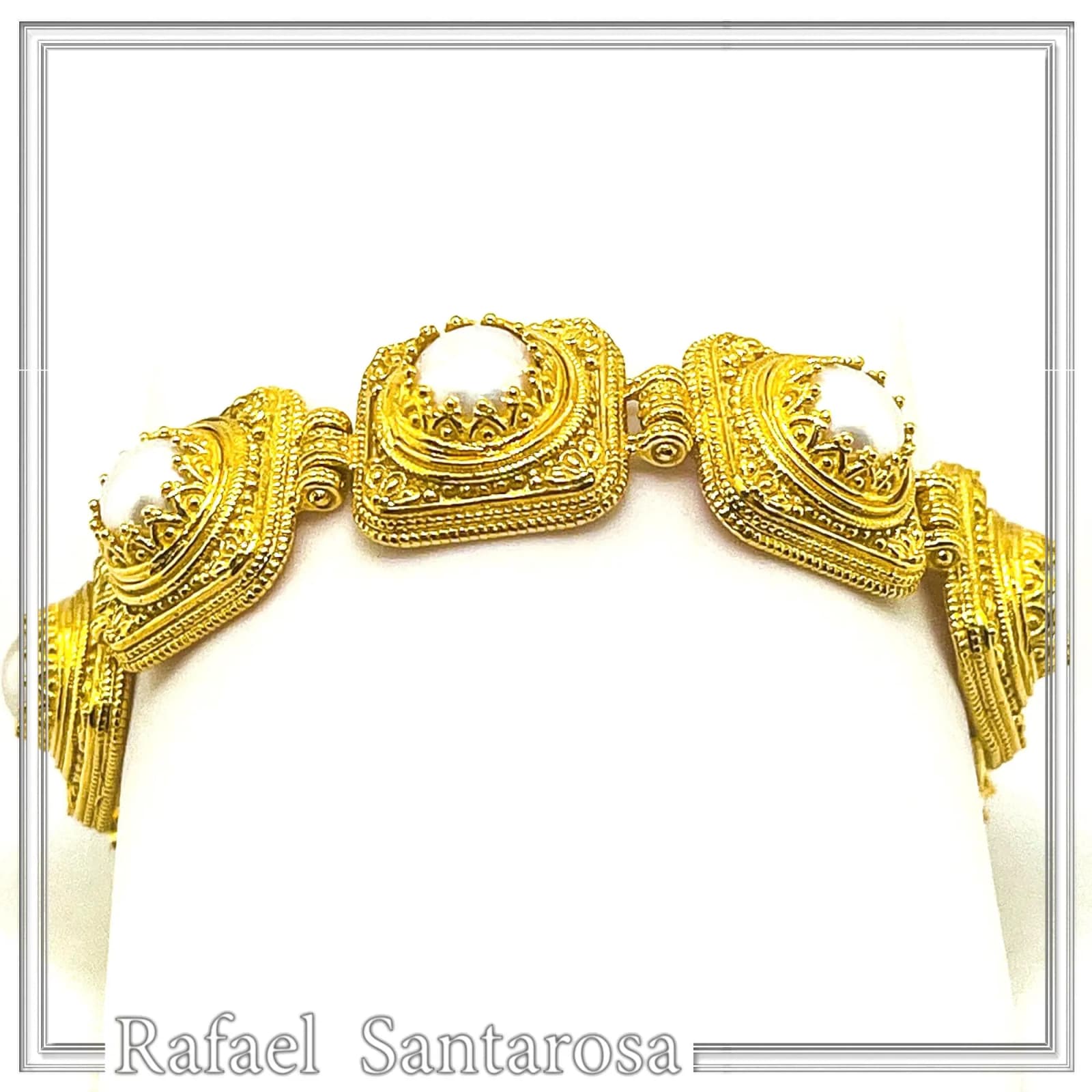 Freshwater Pearl Ancient Greek Way Filigree Beaded Bracelet: Sterling Silver 18K Gold Filled — Bracelets from Rafael Santarosa Fine Jewelry