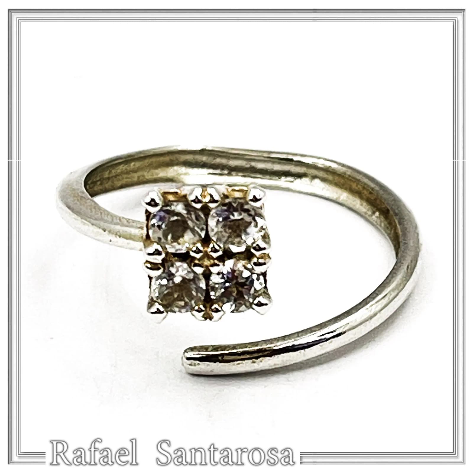 Sterling Silver Adjustable Minimal Square Ring with Four 3mm White Topaz Brilliant Cut Stones — Rings from Rafael Santarosa Fine Jewelry