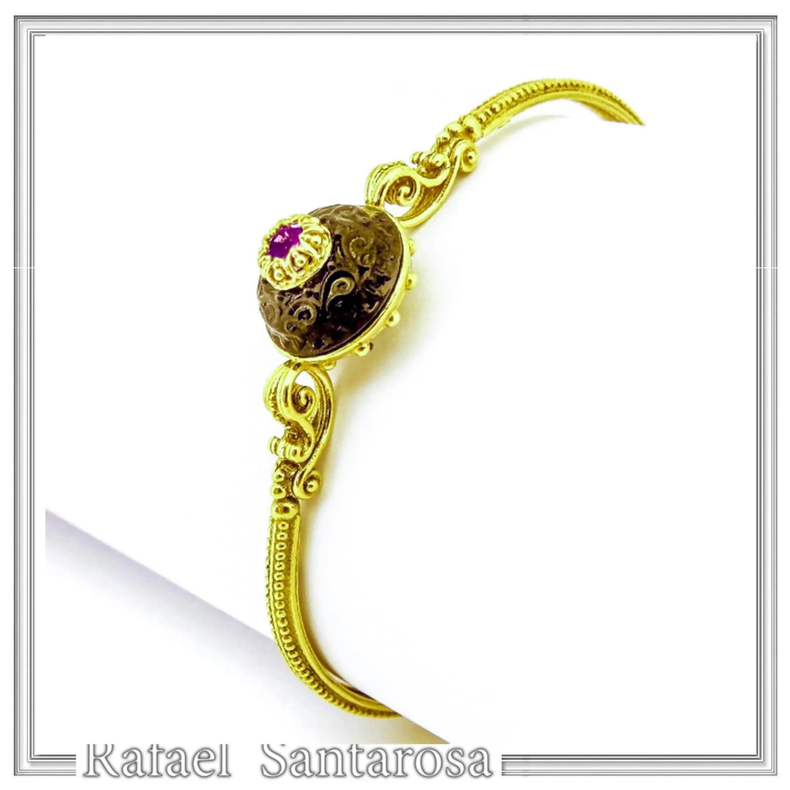 Art Deco Silver Bracelet: Amethyst, Topaz, Garnet, Gold Filled Filigree — Bracelets from Rafael Santarosa Fine Jewelry