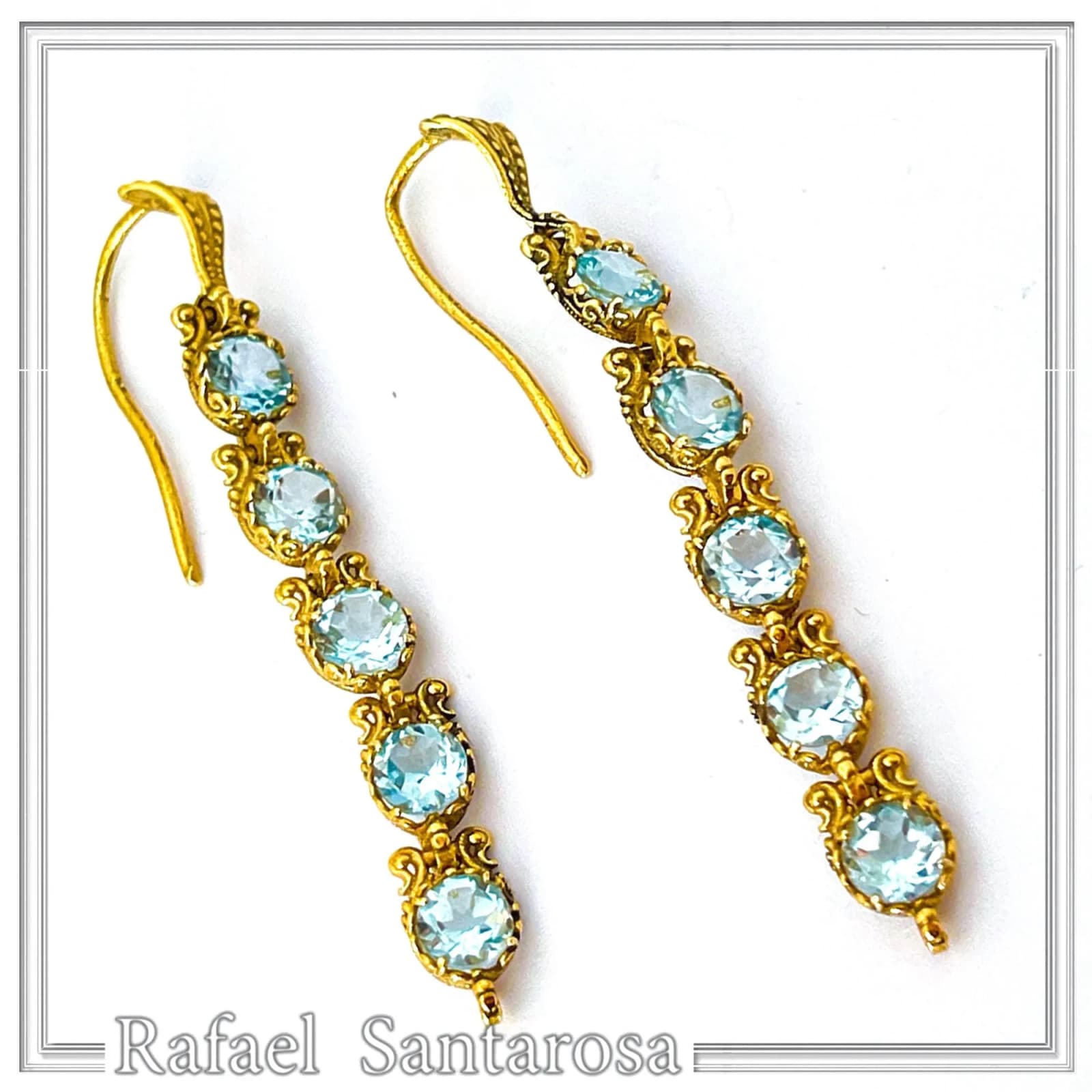 Sky Blue Topaz Vintage Drop Dangle Earrings, 18K Gold Filled Silver, Bridal Jewelry Gift — Earrings from Rafael Santarosa Fine Jewelry