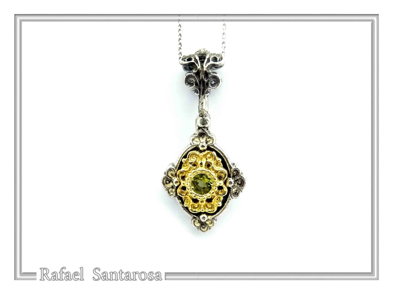 Genuine Peridot Byzantine Style Drop Necklace: Oxidized and 18K Gold Filled Sterling Silver — Necklaces from Rafael Santarosa Fine Jewelry