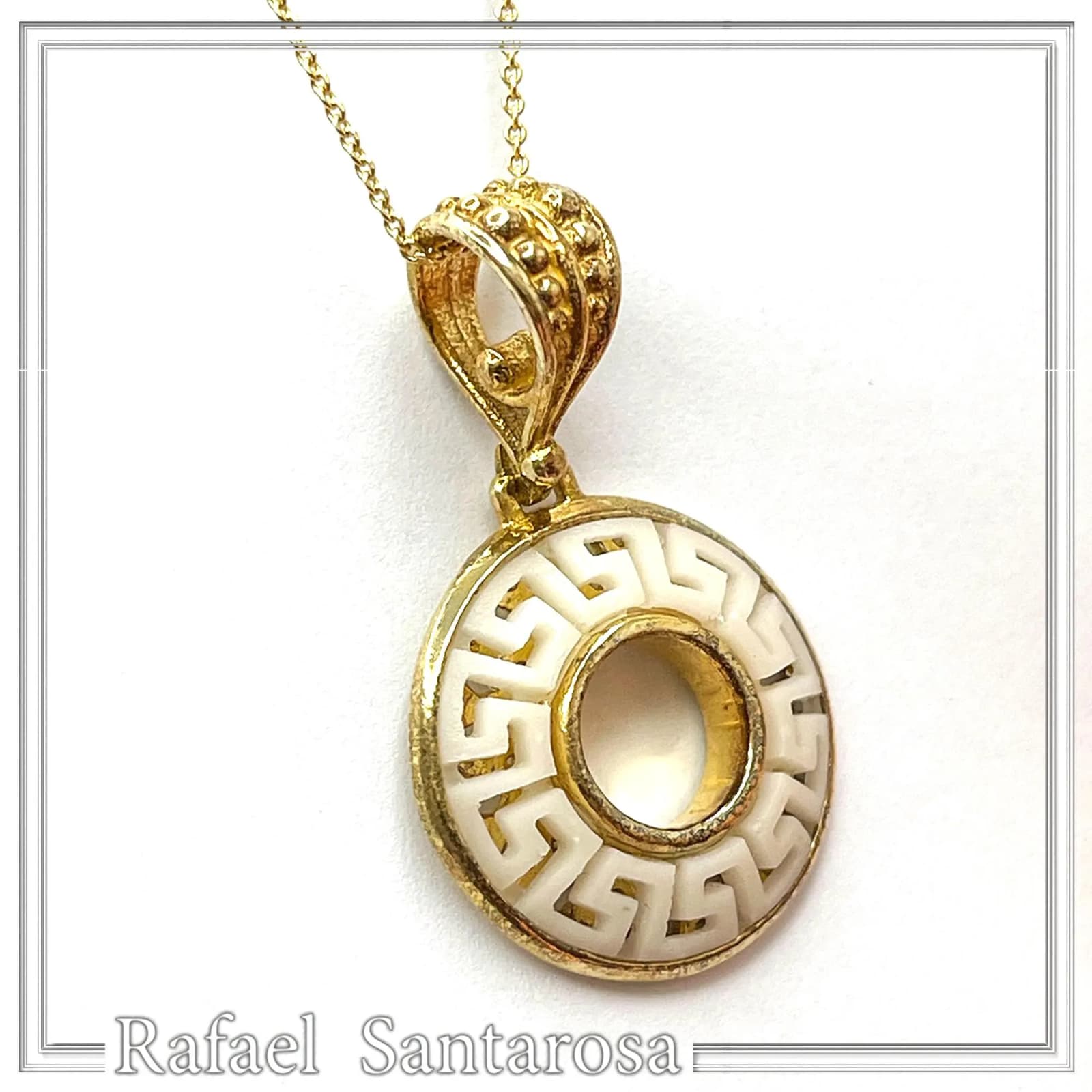 Greek Key Maiandros Marble Sculptured Pendant: 18K Gold Filled Sterling Silver Museum Inspired Necklace — Necklaces from Rafael Santarosa Fine Jewelry