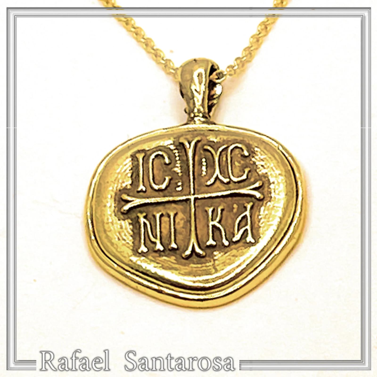 18k Solid Gold Protection Christogram Cross Pendant: Christian Prayer Constantinato Charm — Necklaces from Rafael Santarosa Fine Jewelry