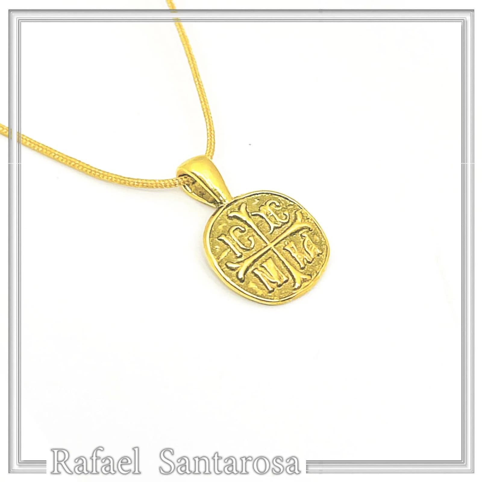 Extra Tiny Protection cross Konstantinato coin icxc nika necklace gold filled silver. — Necklaces from Rafael Santarosa Fine Jewelry