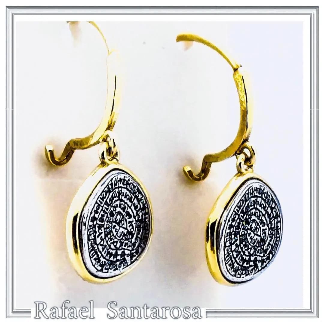 Phaistos Disc Ancient Greek Calendar Earrings: Sterling Silver, 18k Gold Filled, Museum Jewelry — Earrings from Rafael Santarosa Fine Jewelry