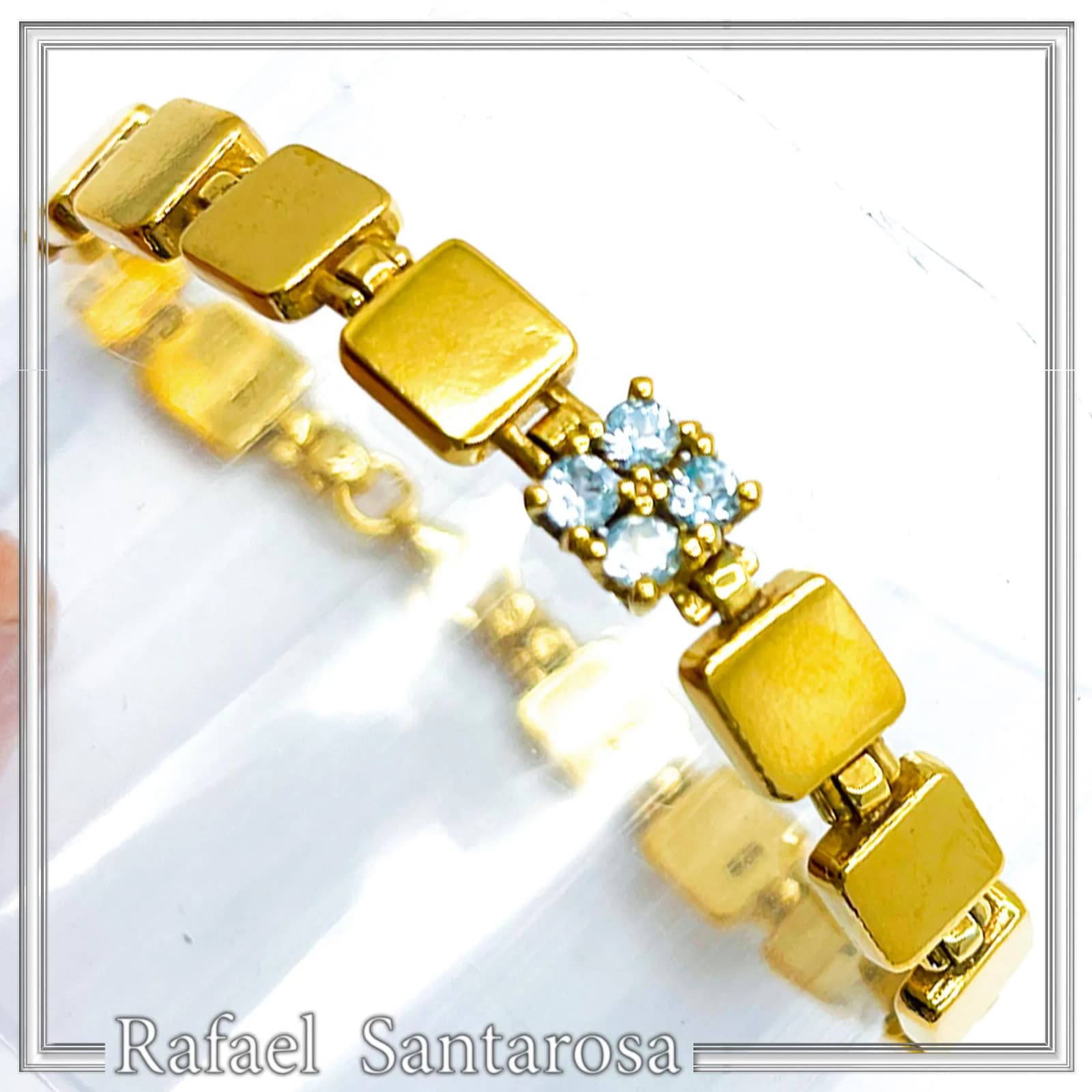 18K Gold Filled Sterling Silver Beaded Bracelet: Natural Sky-Blue Topaz Pave Geometric Link — Bracelets from Rafael Santarosa Fine Jewelry
