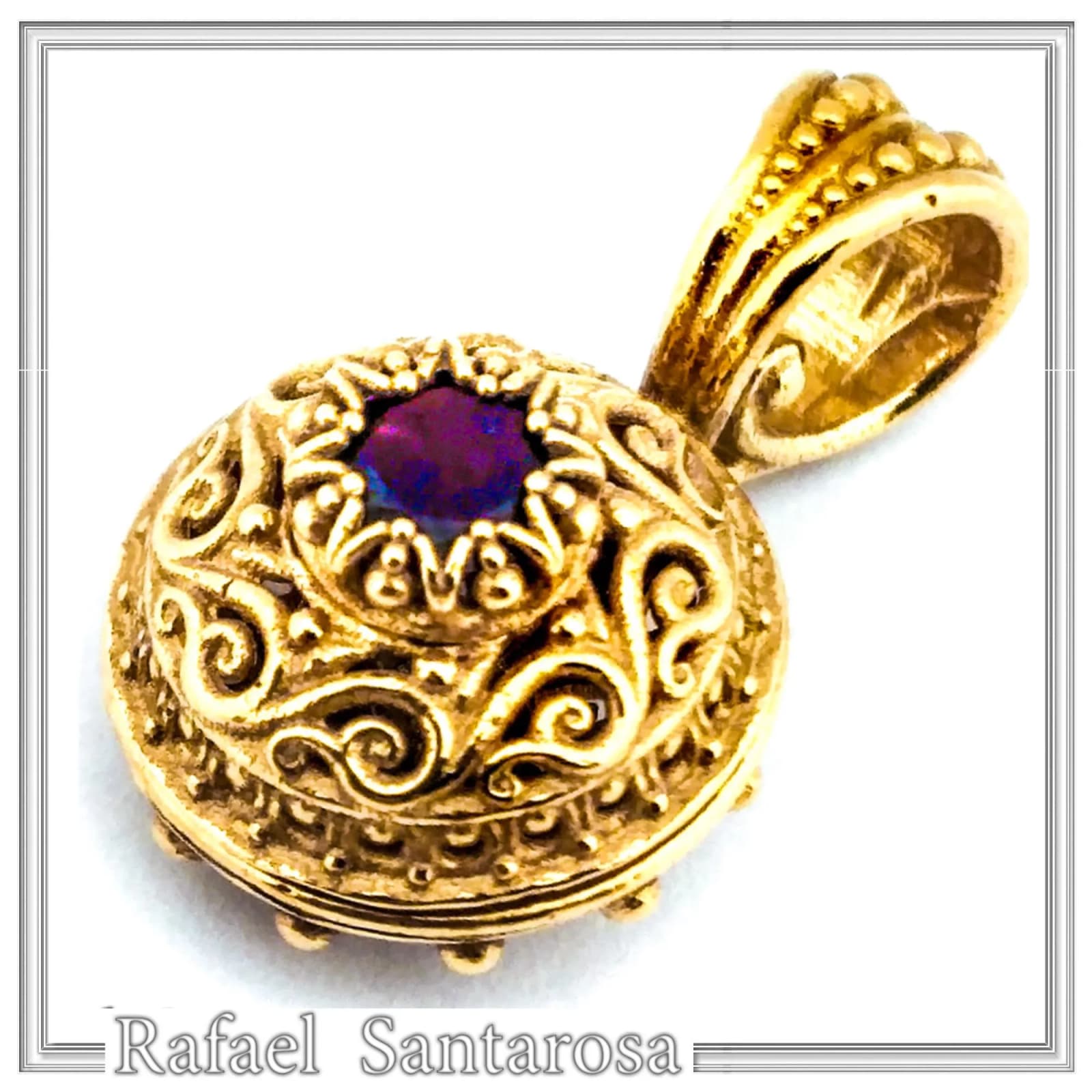 18K Solid Gold Natural Gemstone Byzantine Pendant: Handmade Filigree Necklace, Garnet, Topaz, peridot, Amethyst — Necklaces from Rafael Santarosa Fine Jewelry