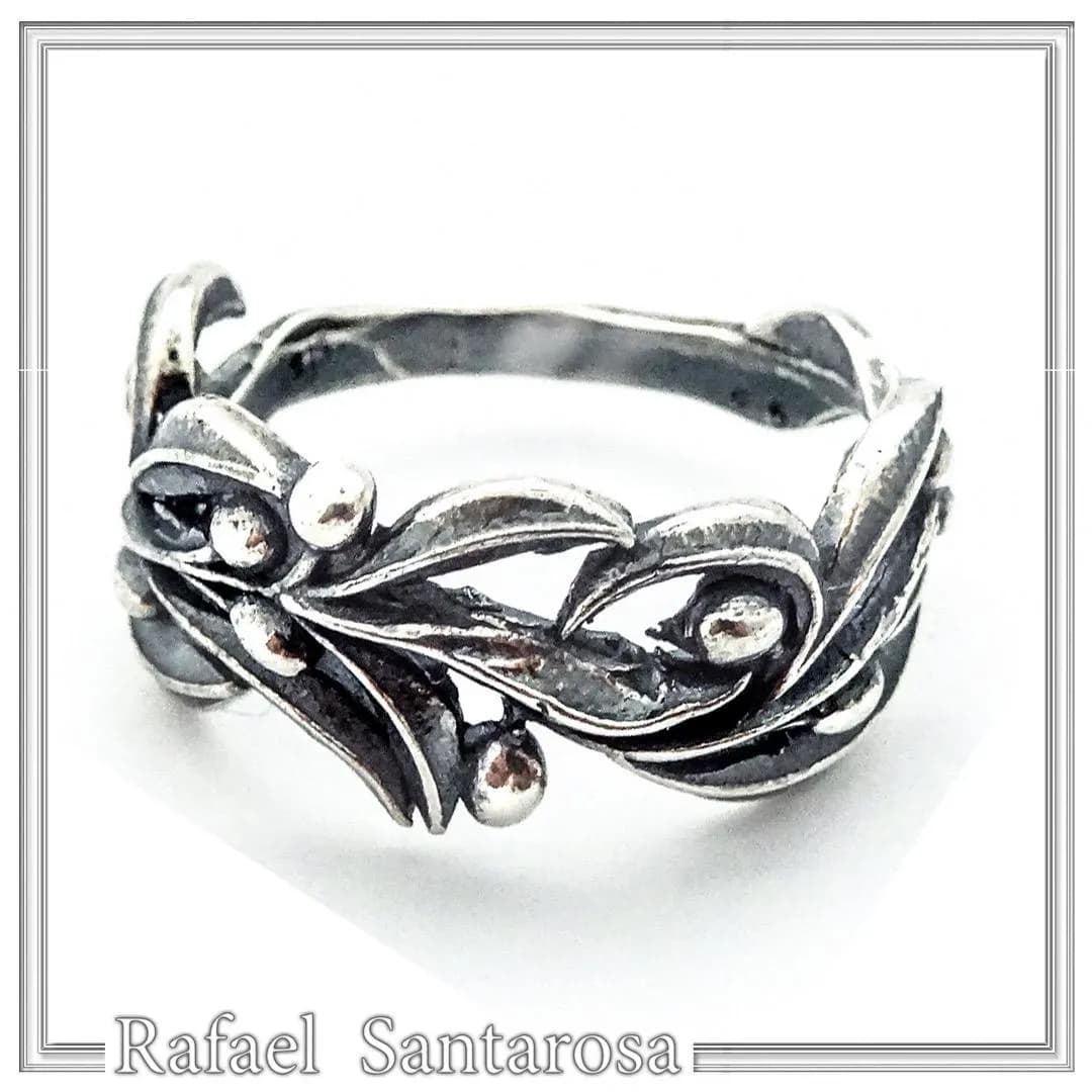 Olive Branch Band Ring, Greek Mythology Floral Jewelry: Oxidized Sterling Silver — Rings from Rafael Santarosa Fine Jewelry
