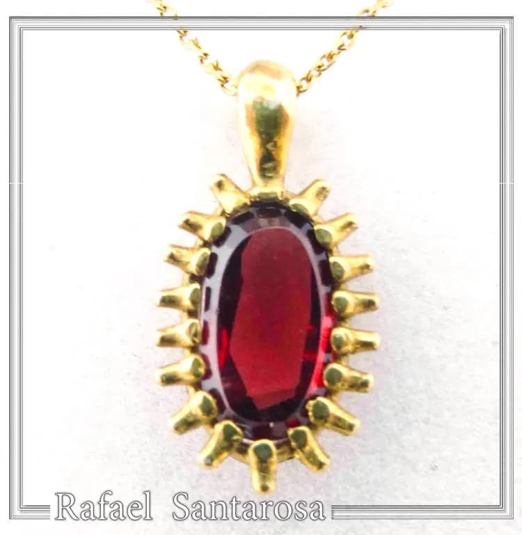 Handmade Garnet Pendant: Sterling Silver 18K Gold-Filled Bezel — Necklaces from Rafael Santarosa Fine Jewelry