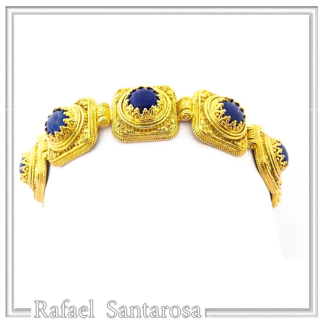 Lapis Lazuli Byzantine Bracelet Sterling Silver 18k Gold Filled Filigree Granulation Jewelry — Bracelets from Rafael Santarosa Fine Jewelry