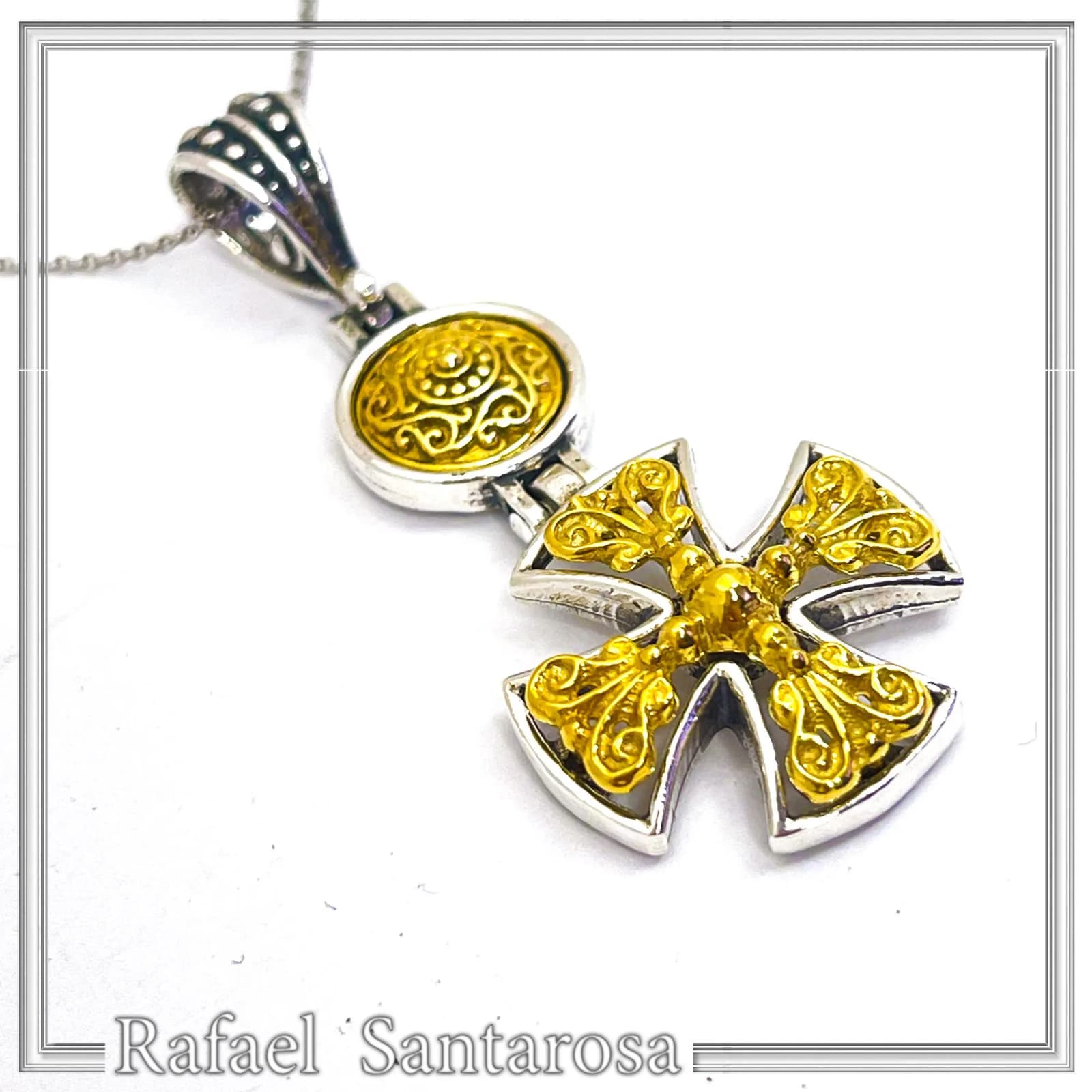 Byzantine Cross Necklace Sterling Silver Oxidized & 18K Gold Filled Handmade Pendant, Medieval Christian Jewelry — Necklaces from Rafael Santarosa Fine Jewelry