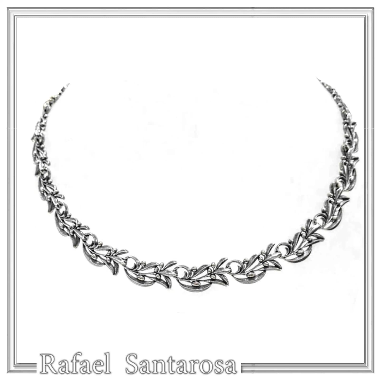 Olive Leaf Branch Beaded Floral Necklace Ancient Greek Symbol of Peace & Victory: Oxidized Silver — Necklaces from Rafael Santarosa Fine Jewelry