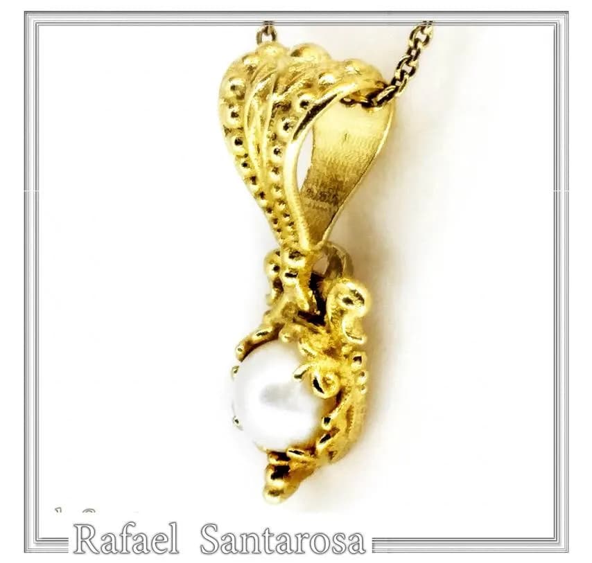 18K Solid Gold Byzantine Handmade Filigree Natural Pearl Pendant: Jewelry for her — Necklaces from Rafael Santarosa Fine Jewelry