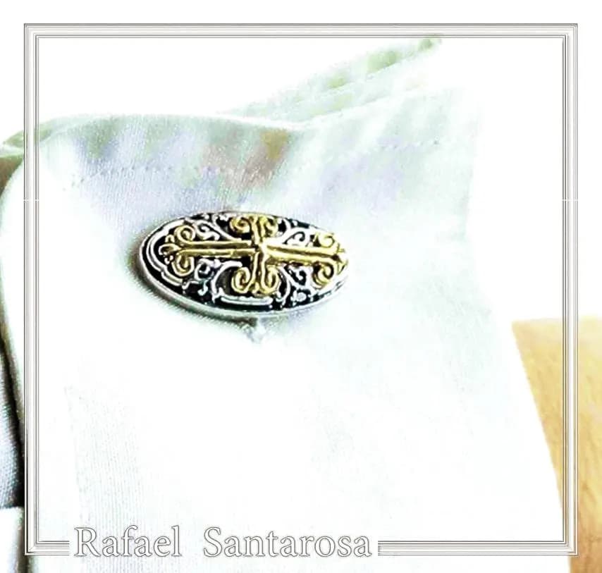 Byzantine Cross Cufflinks for Him: 18K Gold Filled on Oxidized Sterling Silver Oval Base — Decorative objects from Rafael Santarosa Fine Jewelry