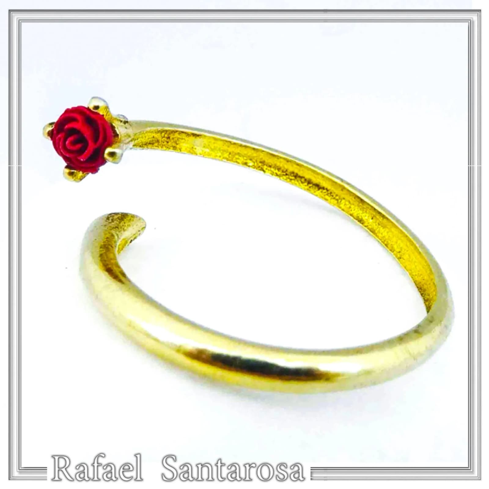 Adjustable Band with Alabaster Rose flower gem: Handmade Sterling Silver 18K Gold-Filled Ring — Rings from Rafael Santarosa Fine Jewelry