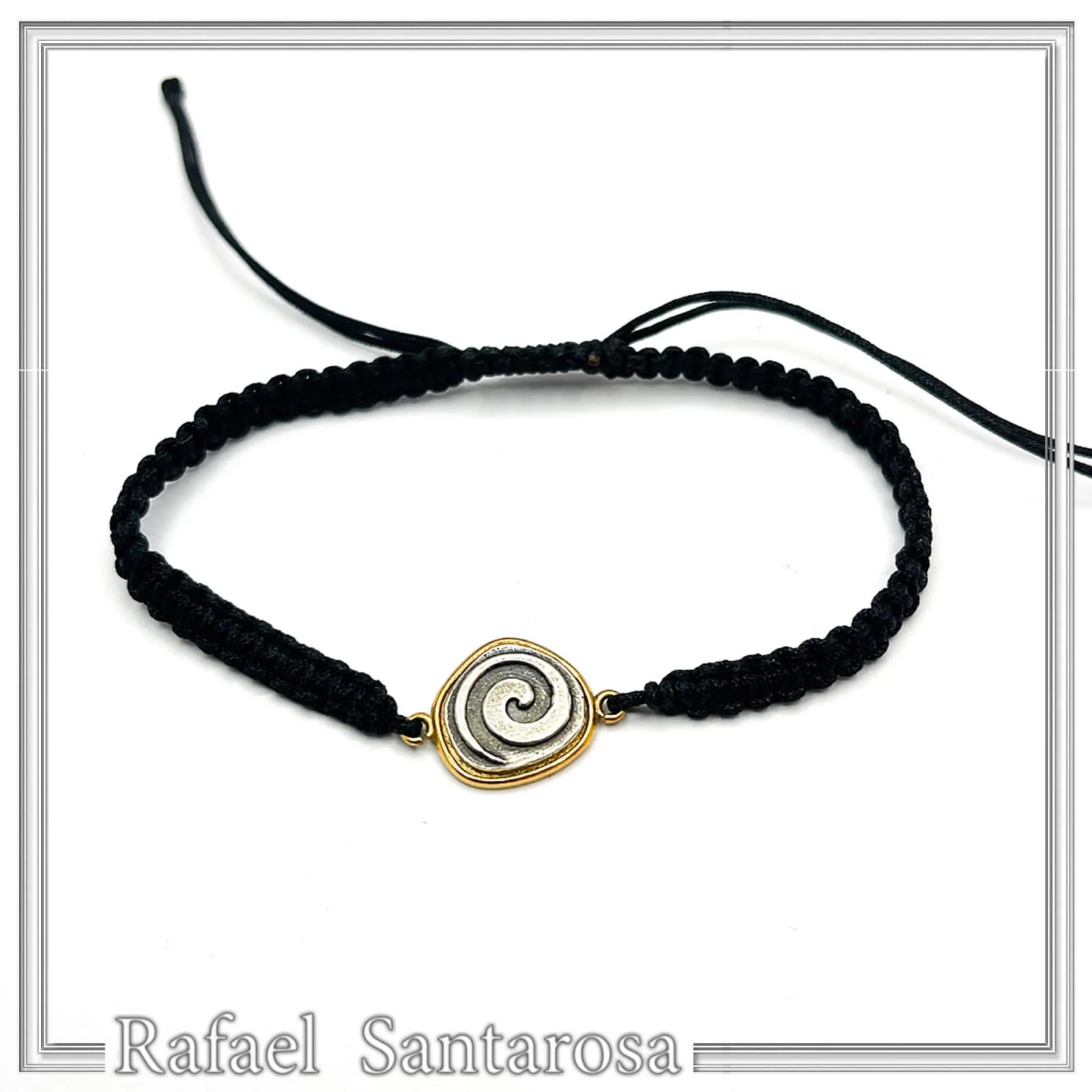 Spiral Macrame Bracelet Oxidized Sterling silver charm on 18K gold filled base. Museum replica — Bracelets from Rafael Santarosa Fine Jewelry