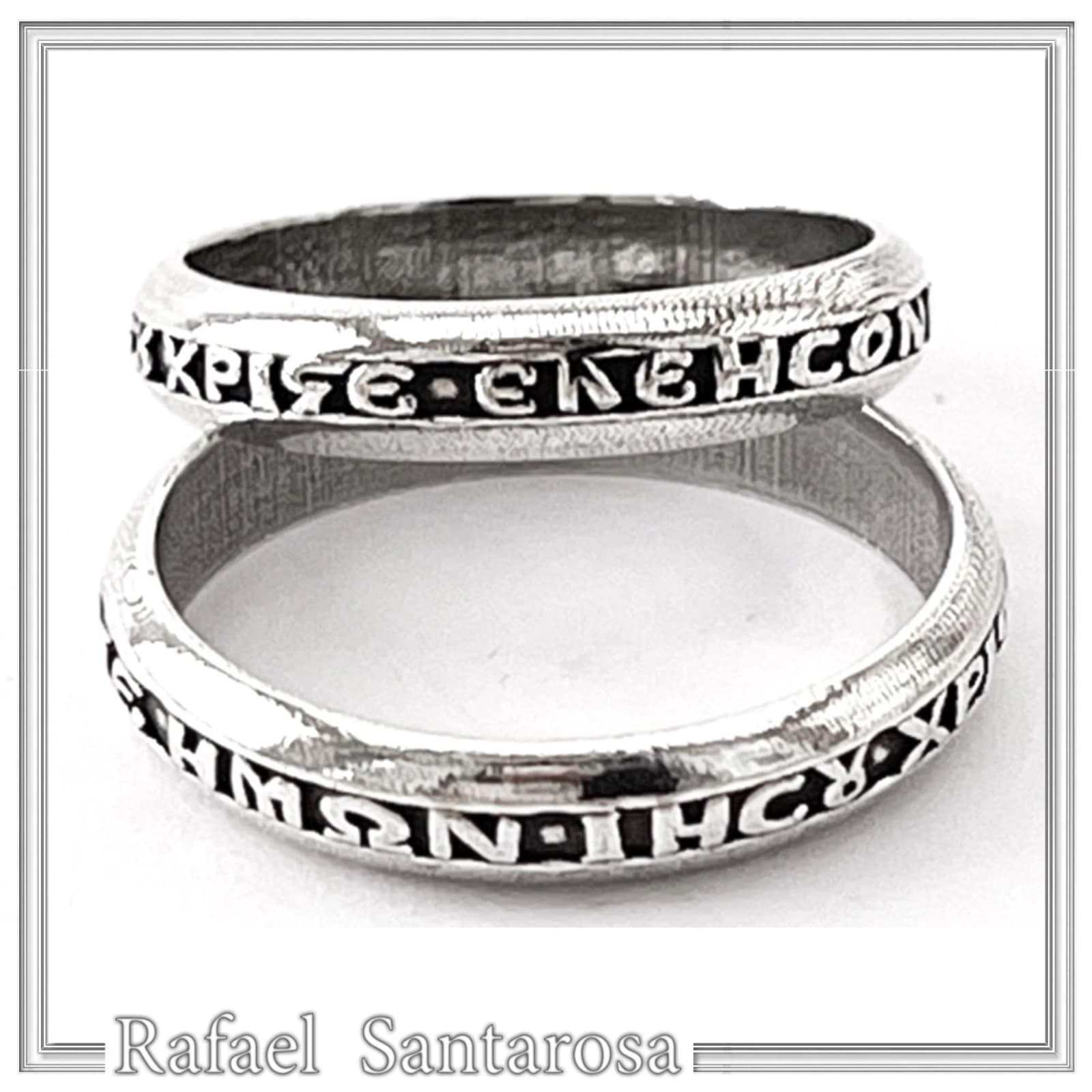 Oxidized Sterling Silver Orthodox Prayer "Kyrie Eleison" Band Ring: Handmade Religious Jewelry — Rings from Rafael Santarosa Fine Jewelry