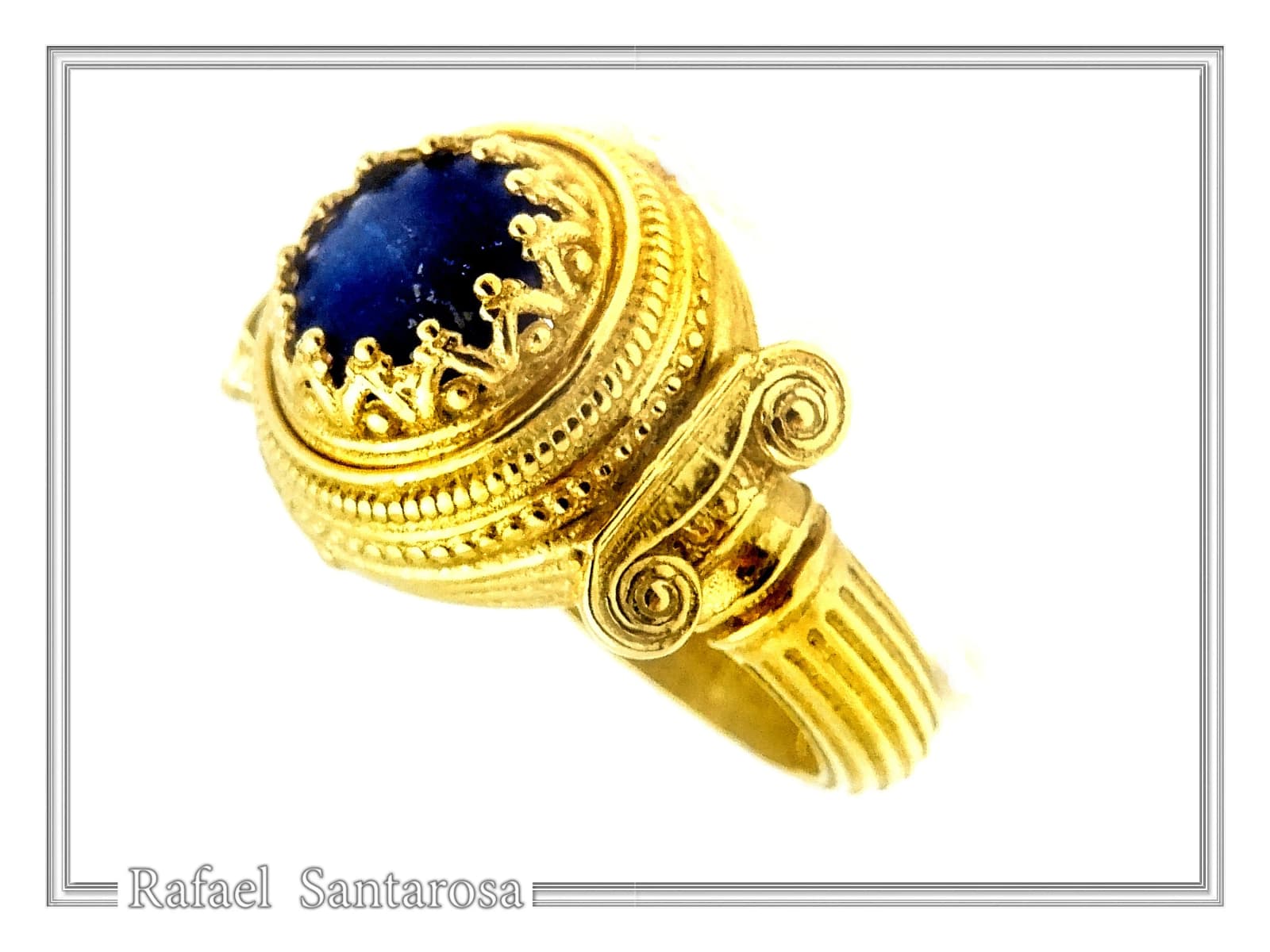 Natural Lapis Lazuli Ancient Greek Ionic Column Design Sterling Silver 18K Gold-Filled Ring — Rings from Rafael Santarosa Fine Jewelry