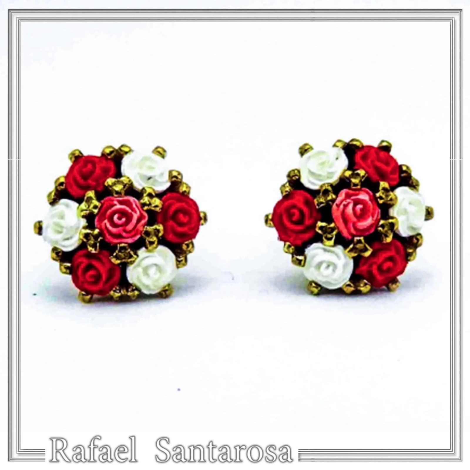 Floral Rose Flowers Shaped Alabaster Gems Stud Earrings: Bouquet of roses Silver Earrings — Earrings from Rafael Santarosa Fine Jewelry