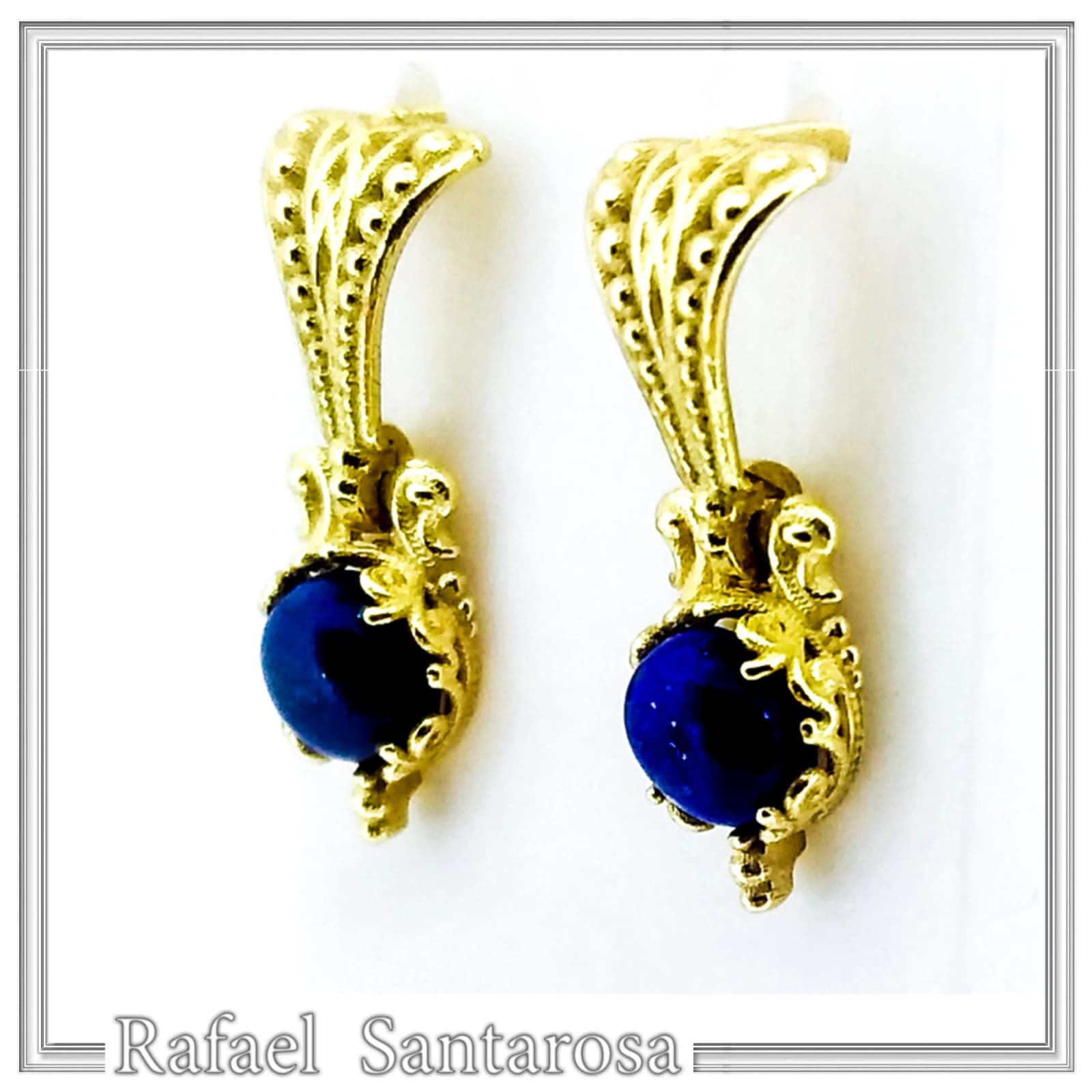 Byzantine Filigree Genuine Lapis Lazuli Delicate Earrings: Sterling Silver 18K Gold-Filled — Earrings from Rafael Santarosa Fine Jewelry
